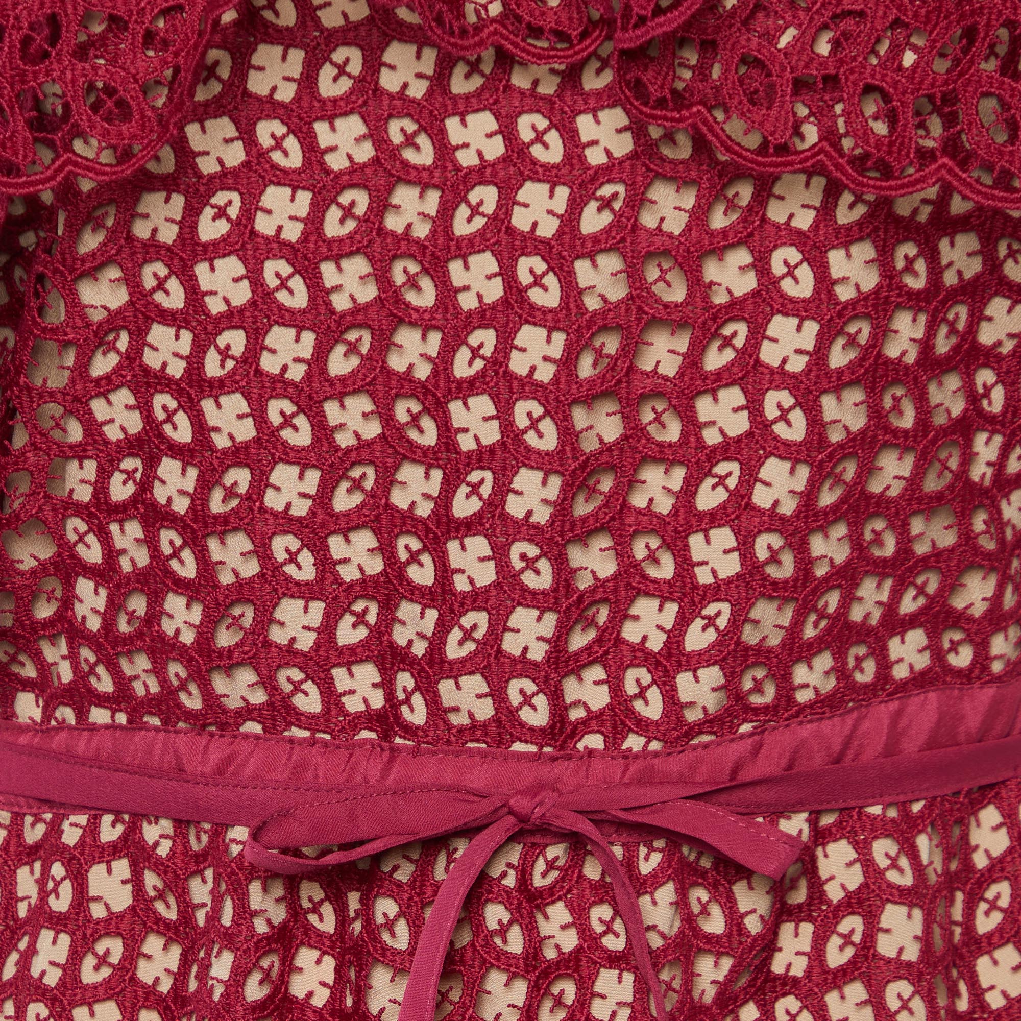 Self Portrait Burgundy Lace Off Shoulder Maxi Dress M