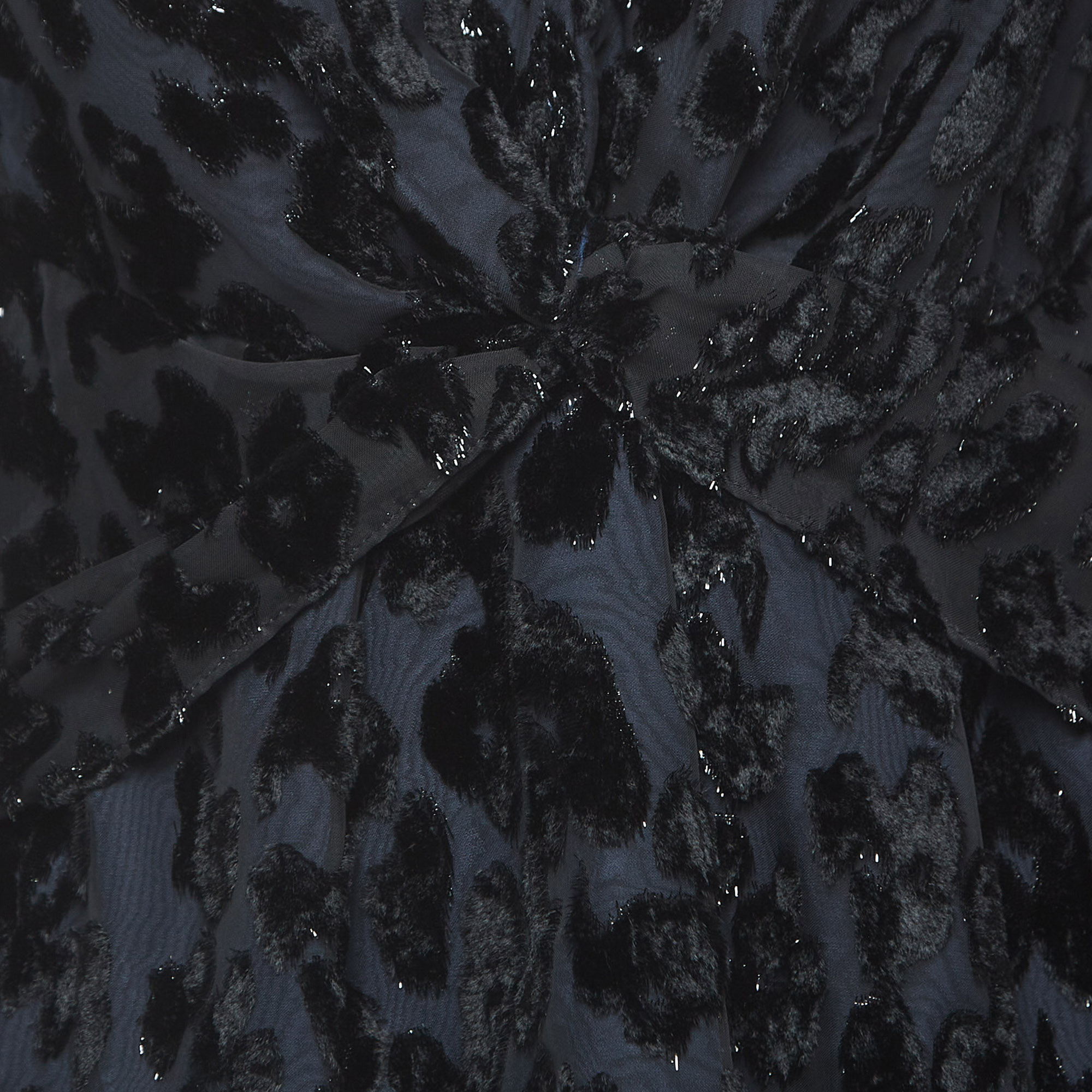 Self-Portrait Navy Blue/Black Textured Crepe Asymmetrical Peplum Top M