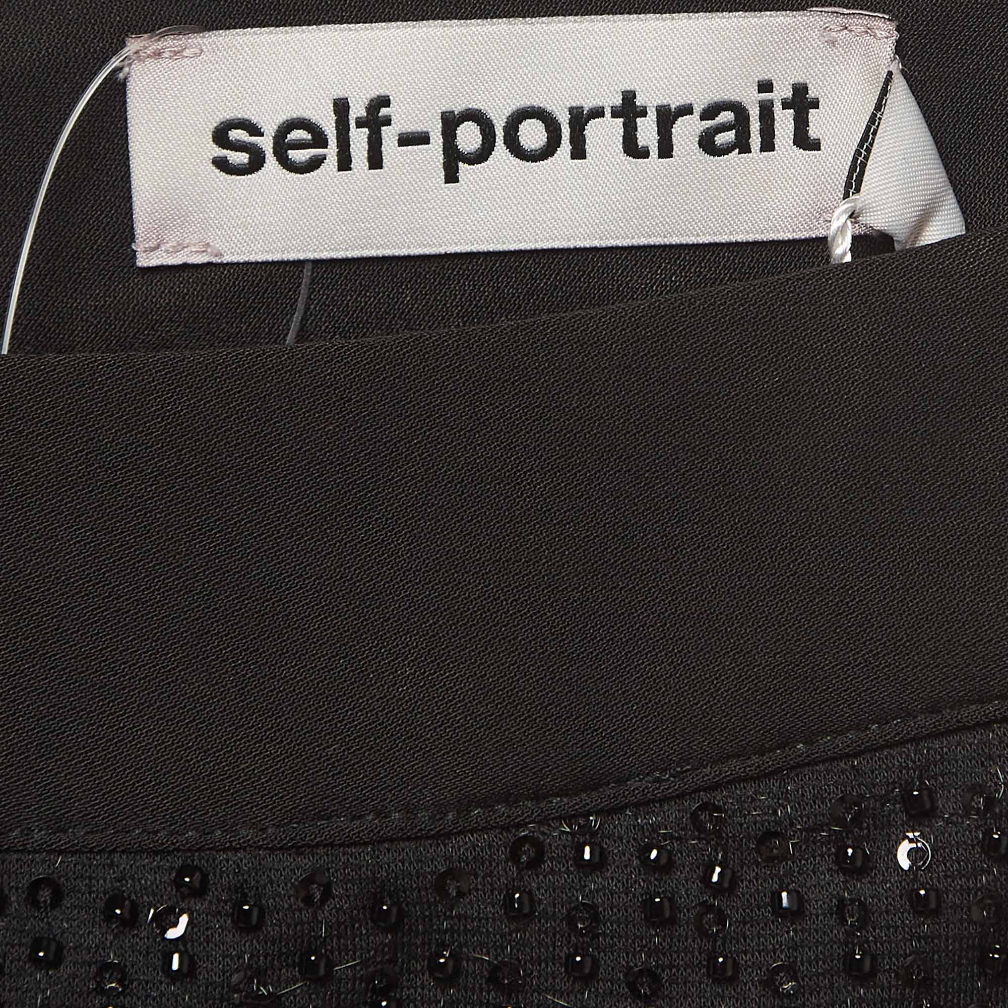 Self-Portrait Black Sequined Crepe Midi Skirt M