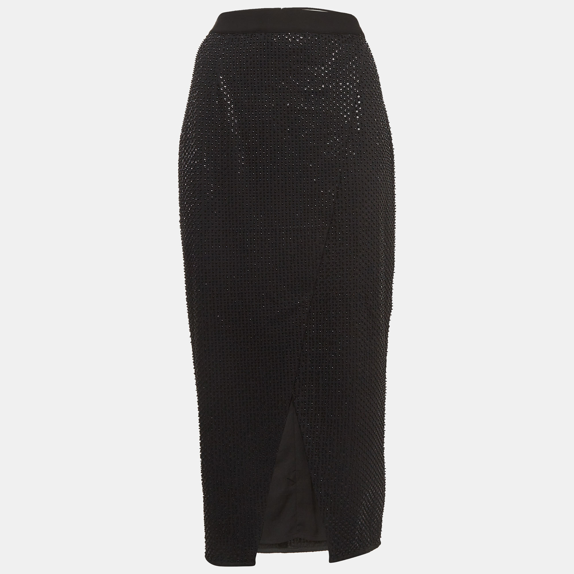 

Self-Portrait Black Sequined Crepe Midi Skirt