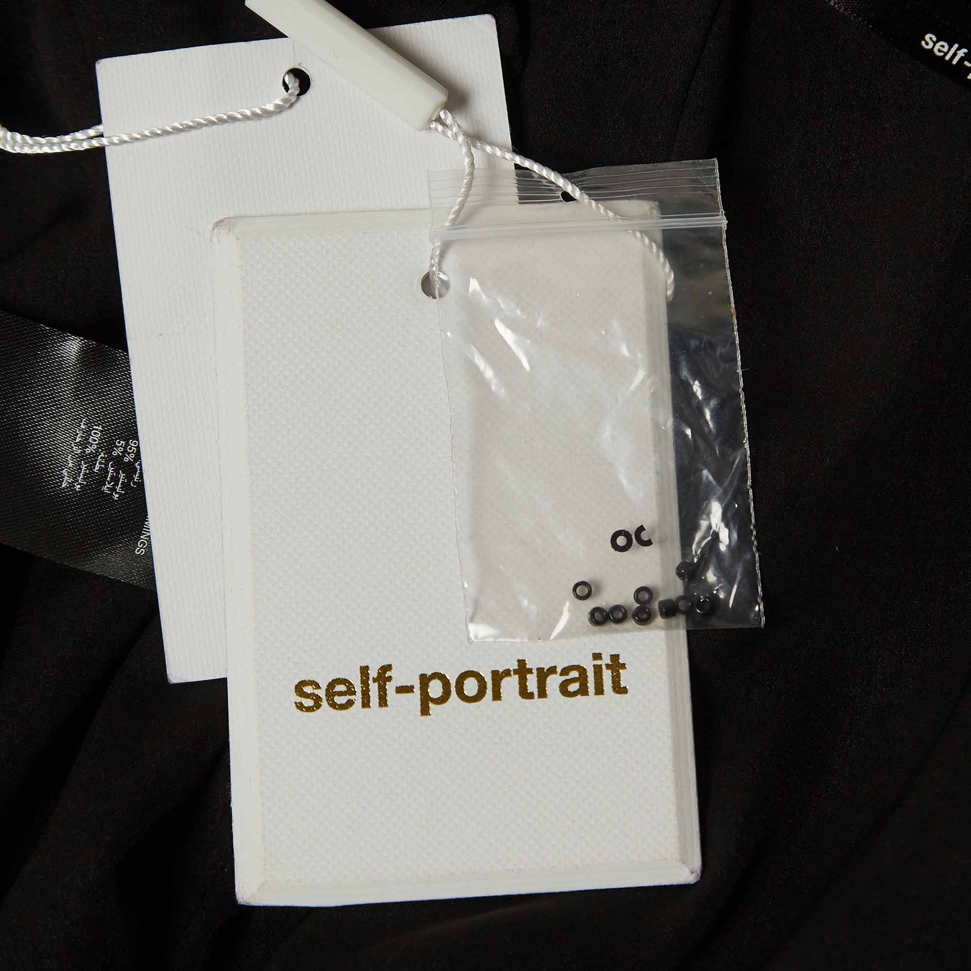 Self-Portrait Black Sequined Crepe Midi Skirt M