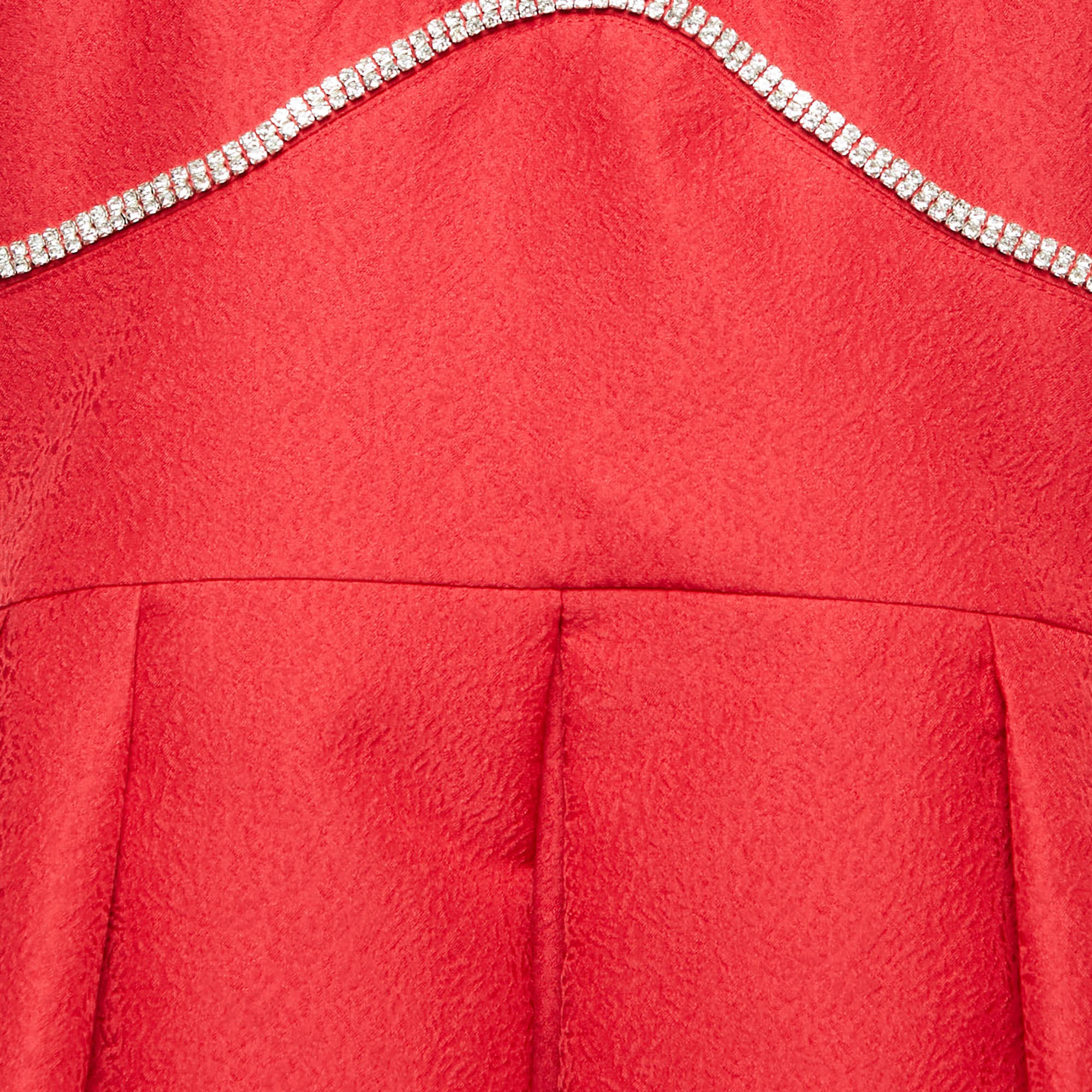 Self-Portrait Red Textured Crepe Diamante Detail Mini Dress L