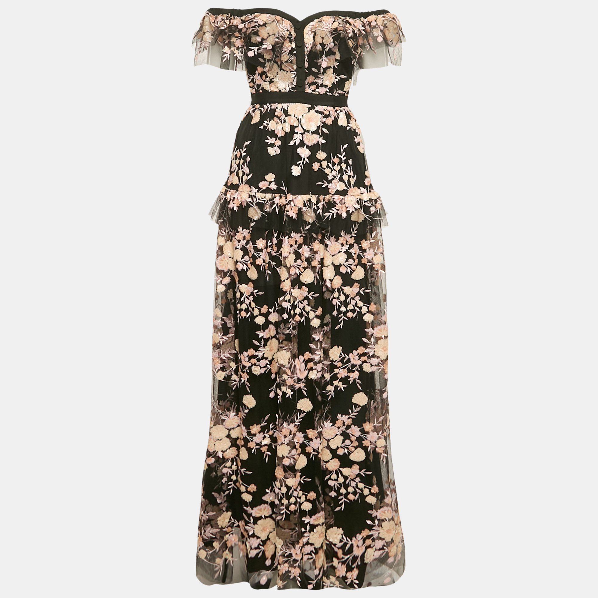 Self-Portrait Black Floral Embroidered Tulle Tiered Maxi Dress M
Self-Portrait Black Floral Embroidered Tulle Tiered Maxi Dress M