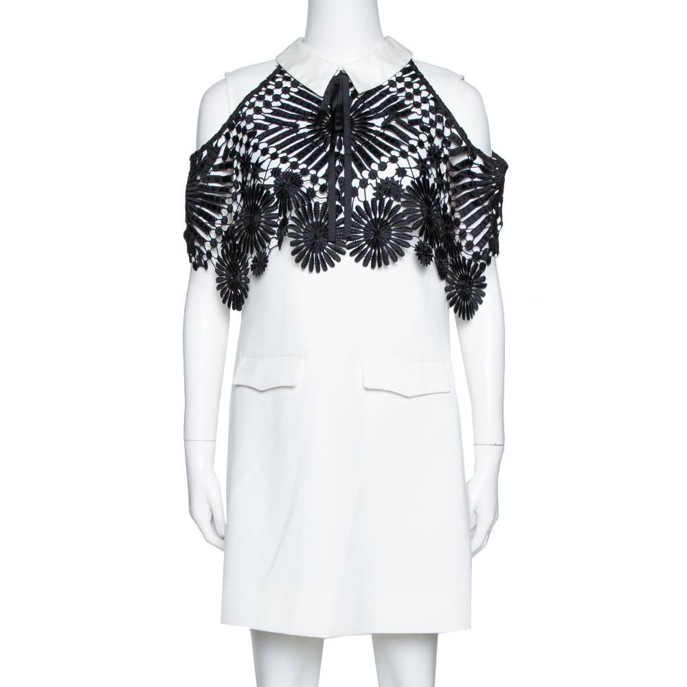 Image of Self Portrait Monochrome Crepe Lace Cape Mini Dress M