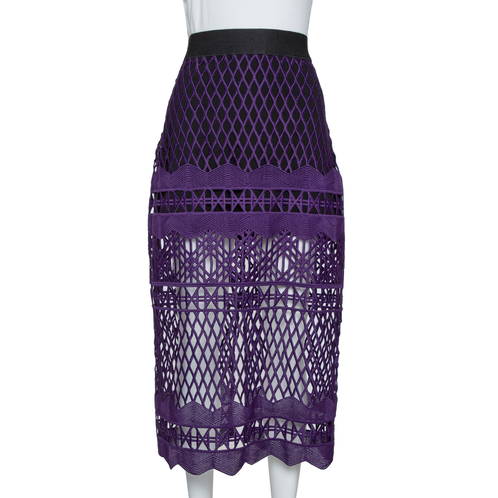 Image of Self-Portrait Purple Cut Out Lace Midi Skirt M