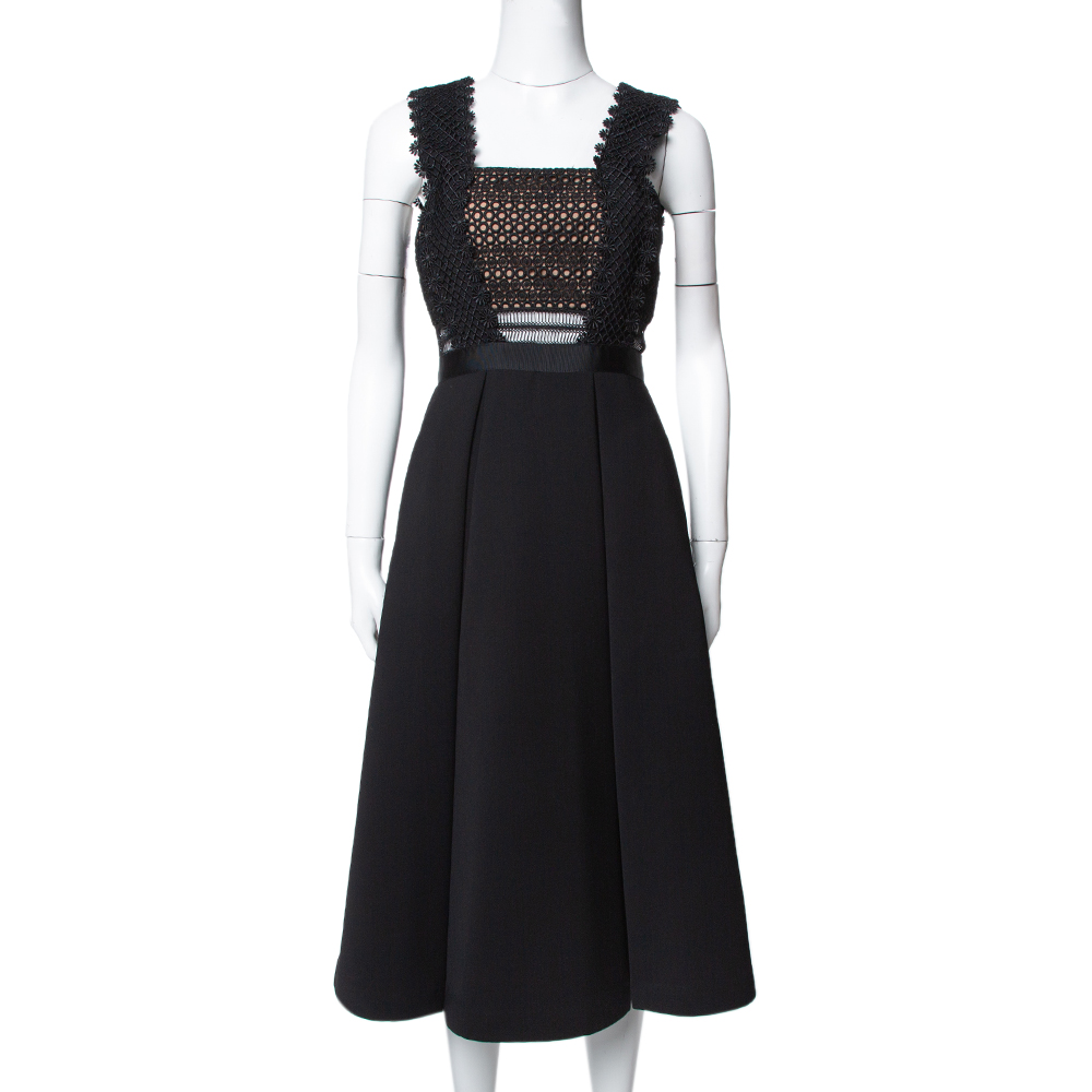 Image of Self-Portrait Black Guipure Lace Leila Midi Dress S