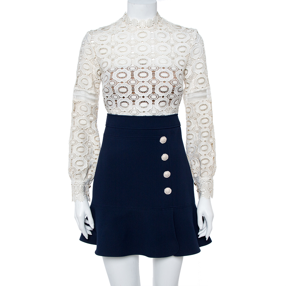 Image of Self-Portrait White Crochet Lace A-LIne Mini Dress S