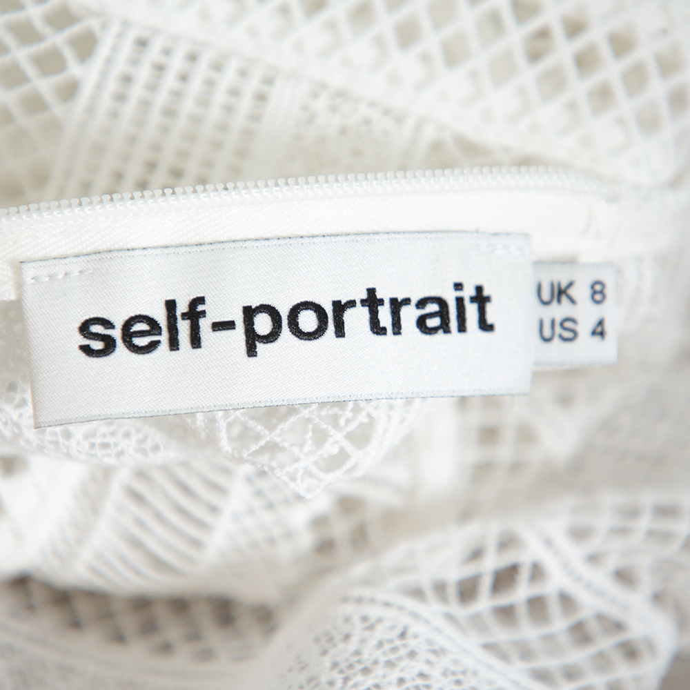 Self Portrait White Paneled Lace Sheer Long Sleeve Top S