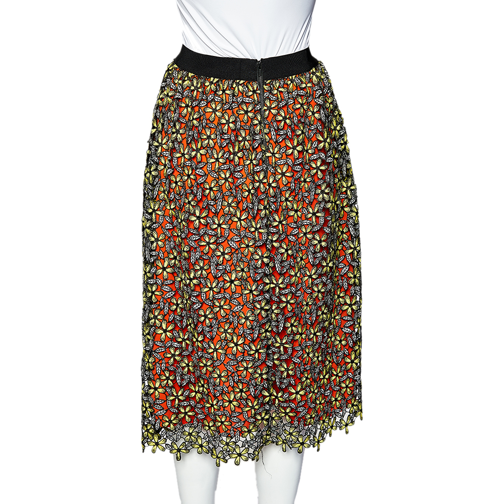 Self-Portrait Multicolor Floral Guipure Lace Midi Skirt S