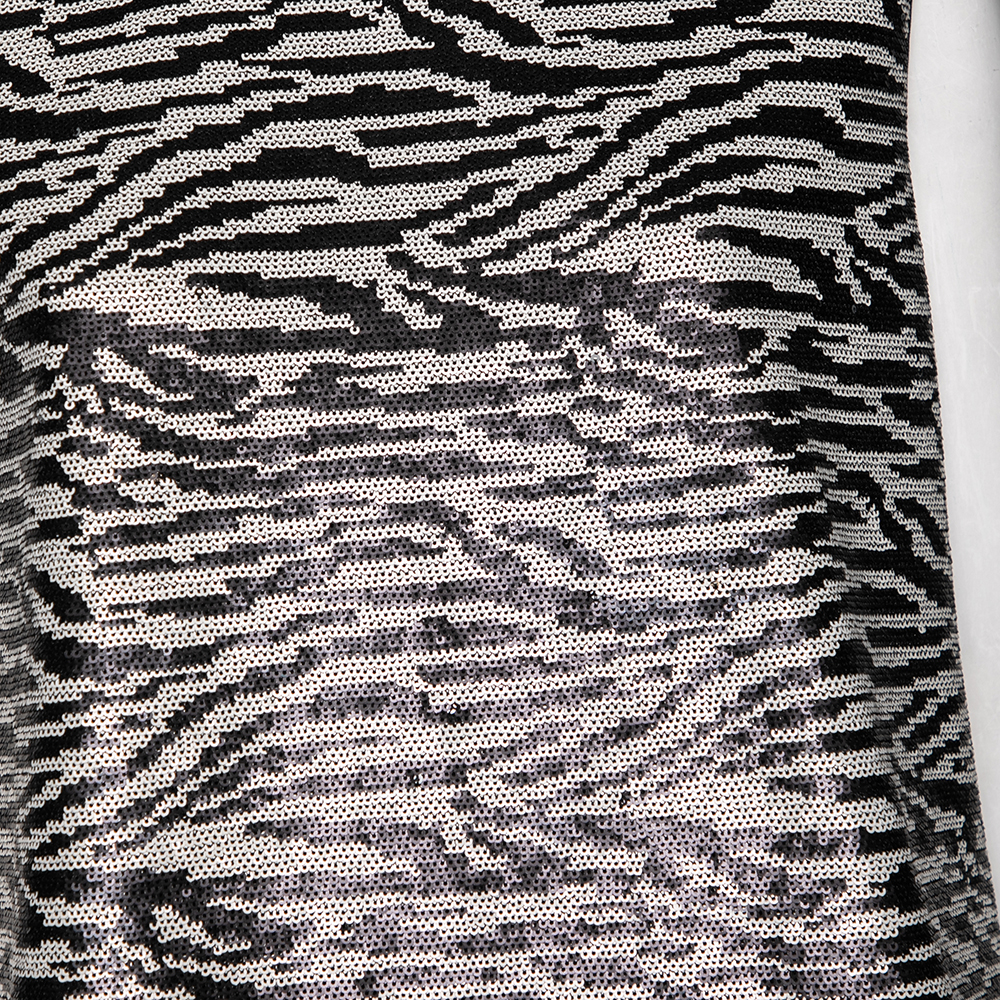 Self Portrait Monochrome Zebra Pattern Sequin Embellished Sleeveless Top M