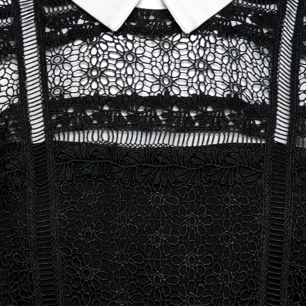 Self Portrait Black Crepe Lace Detailed Top Jumpsuit L