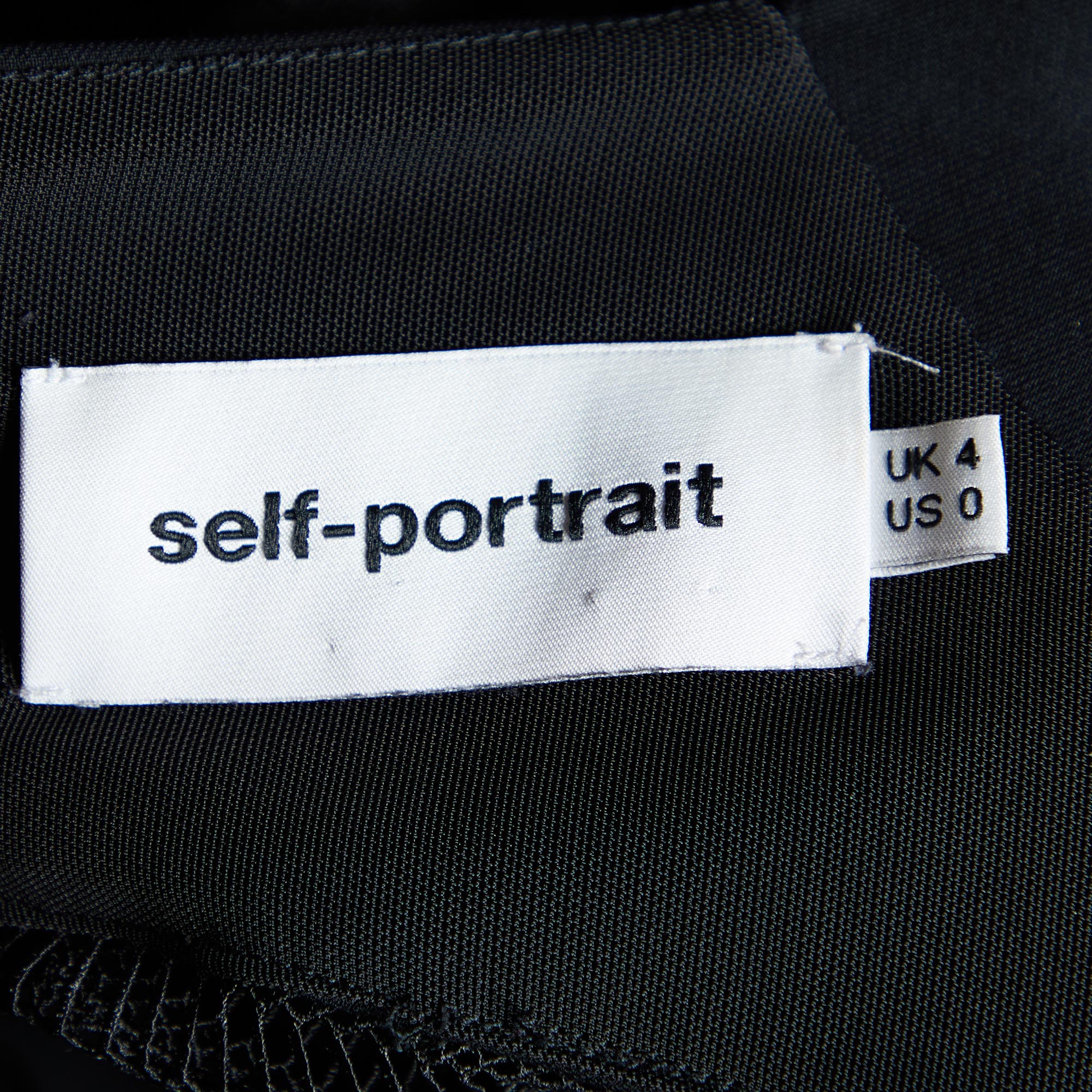 Self-Portrait Black Crepe & Lace Detail Sleeveless Midi Dress XS