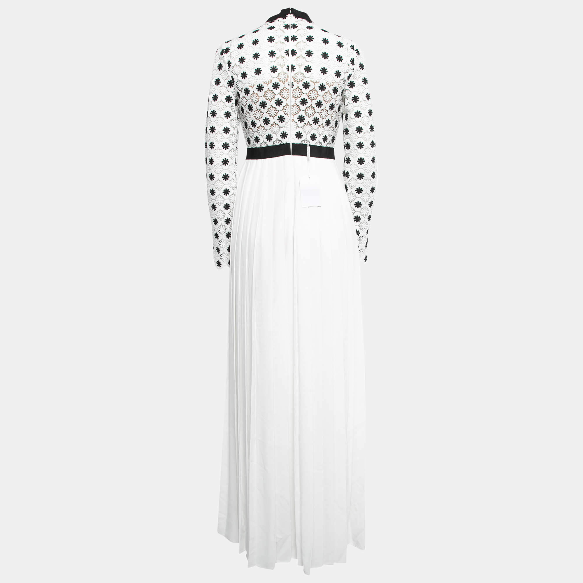 

Self Portrait White/Black Crepe & Lace Pleated Maxi Dress