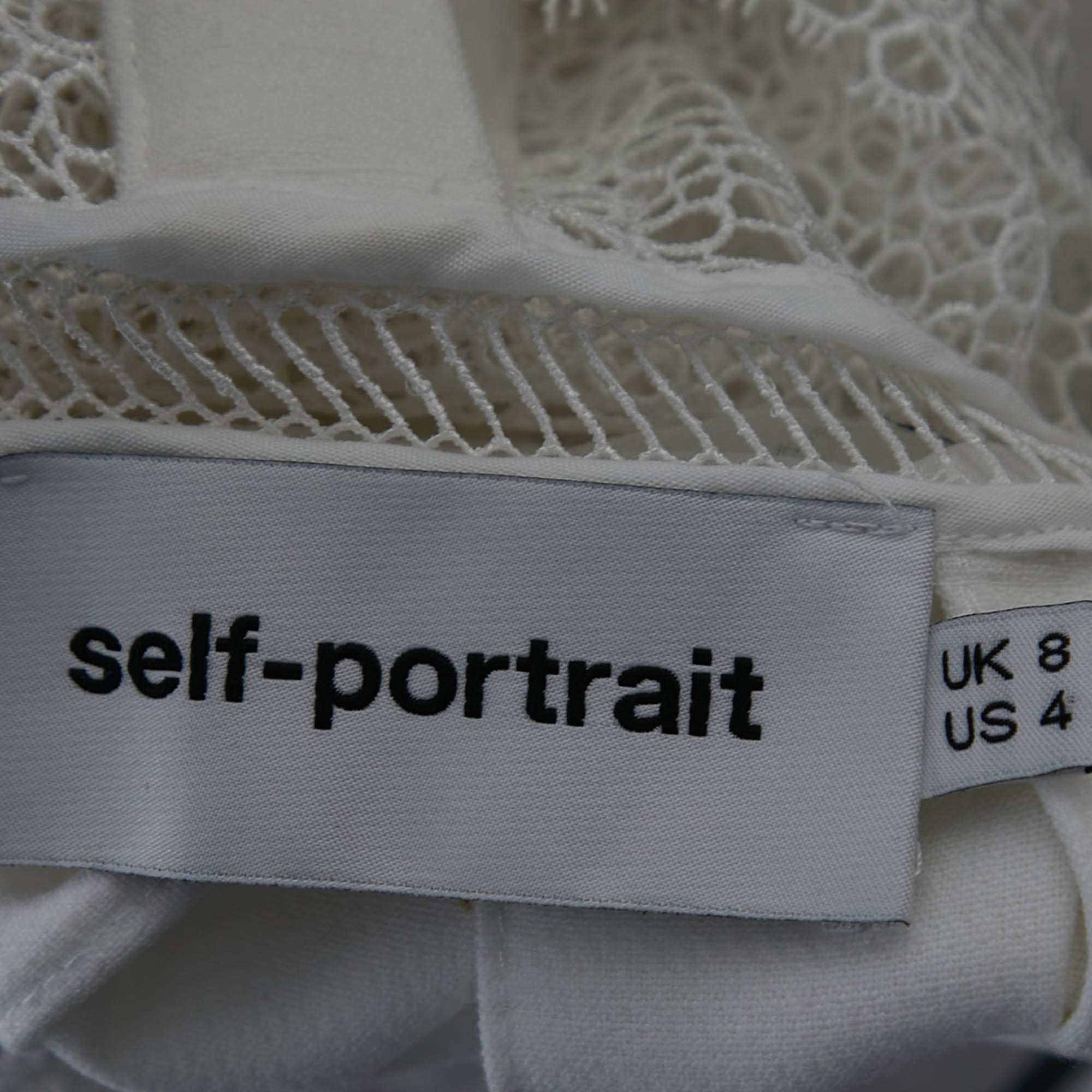 Self-Portrait White Knit Ruffled Sleeveless Mini Dress S