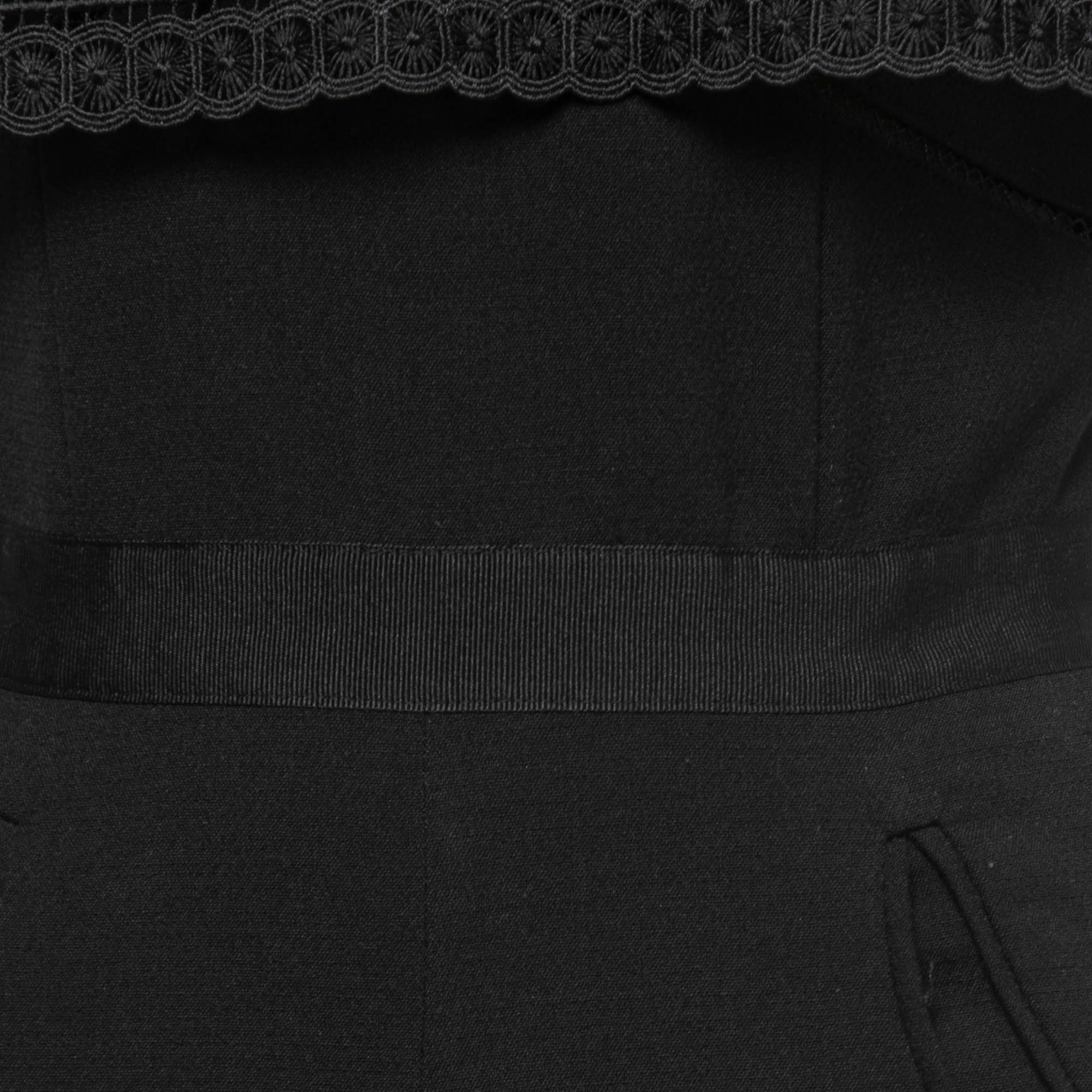 Self-Portrait Black Knit & Lace Trim Jumpsuit S