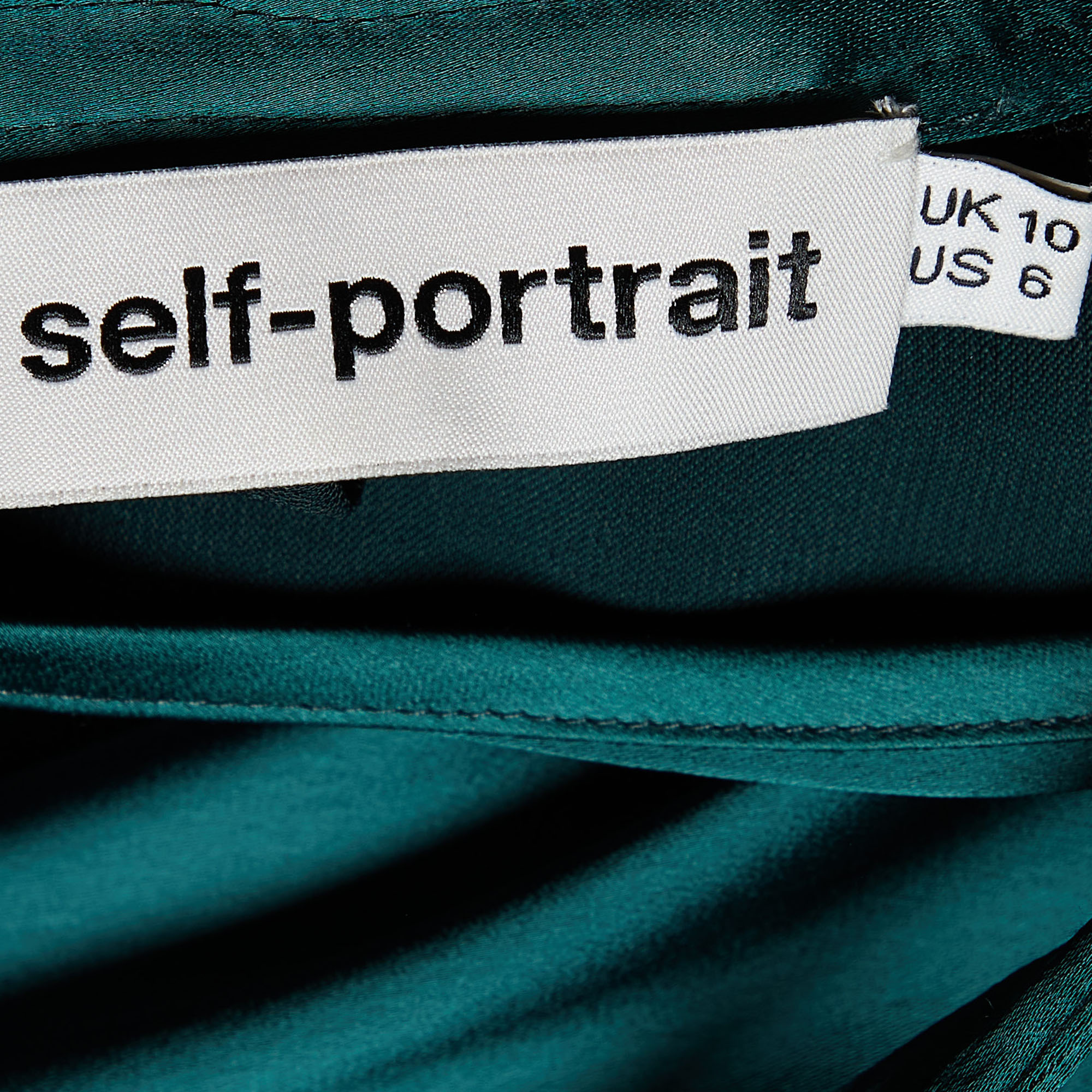 Self-Portrait Dark Green Satin & Lace Shift Dress M
