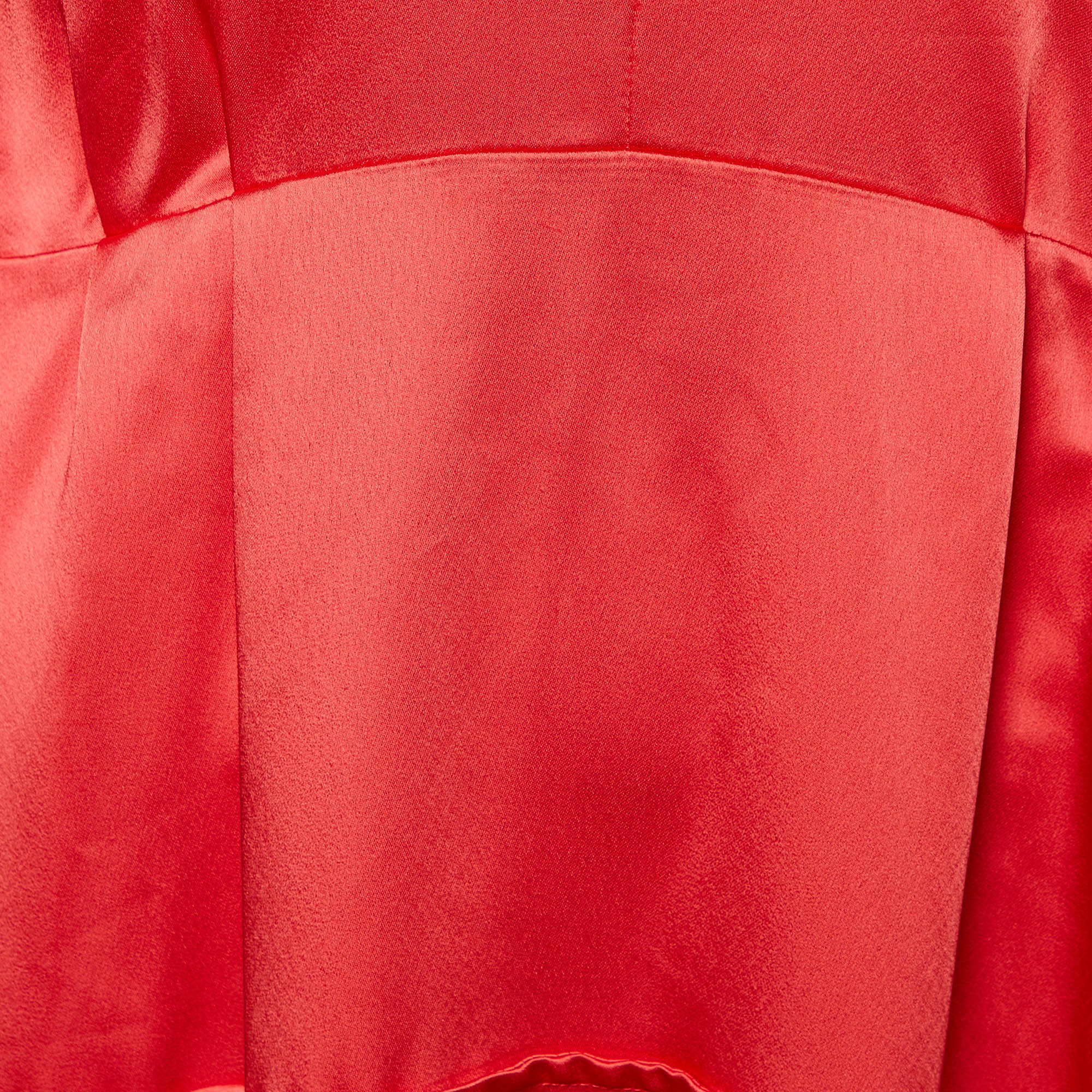 Self Portrait Red Satin Asymmetric Hem Midi Dress L