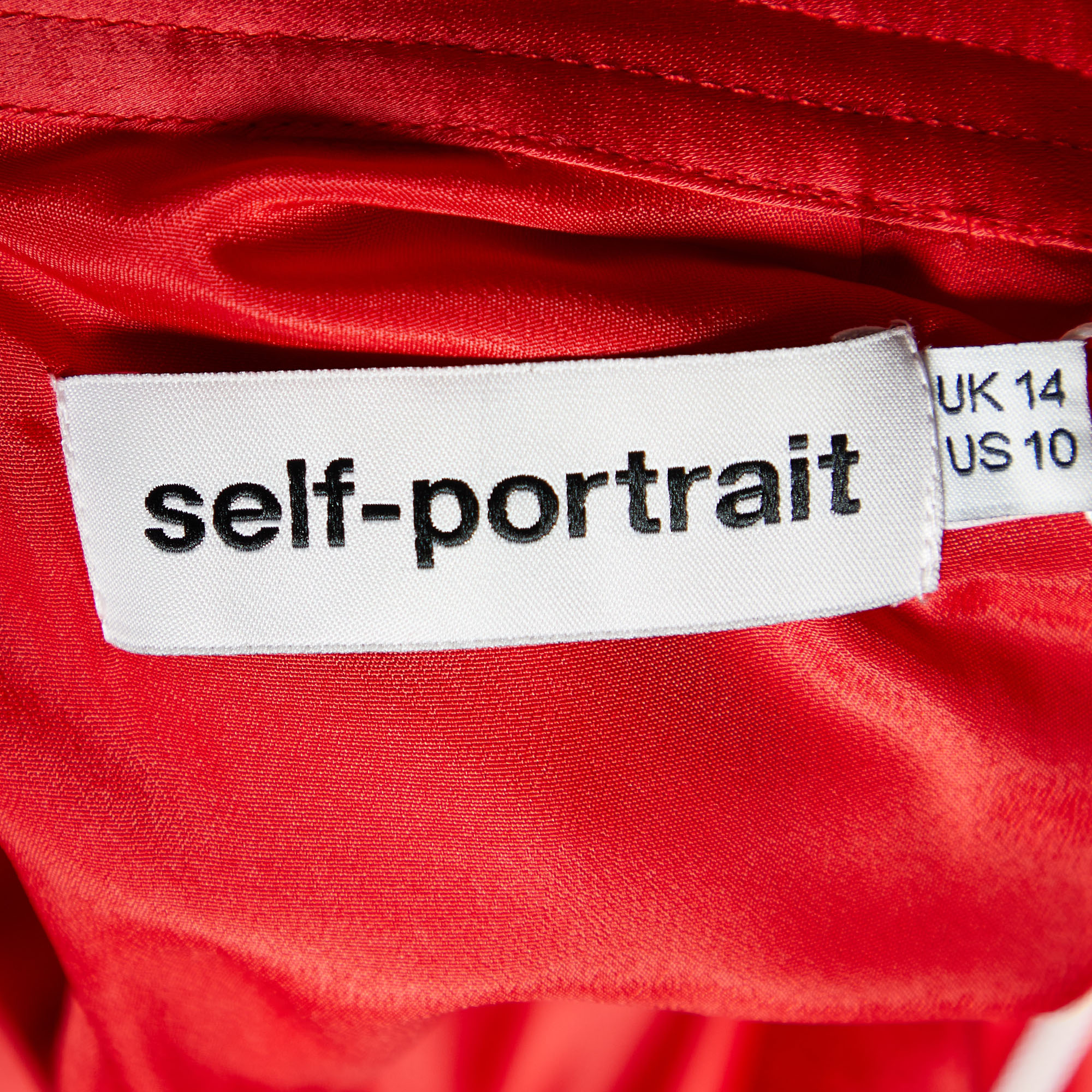 Self Portrait Red Satin Asymmetric Hem Midi Dress L