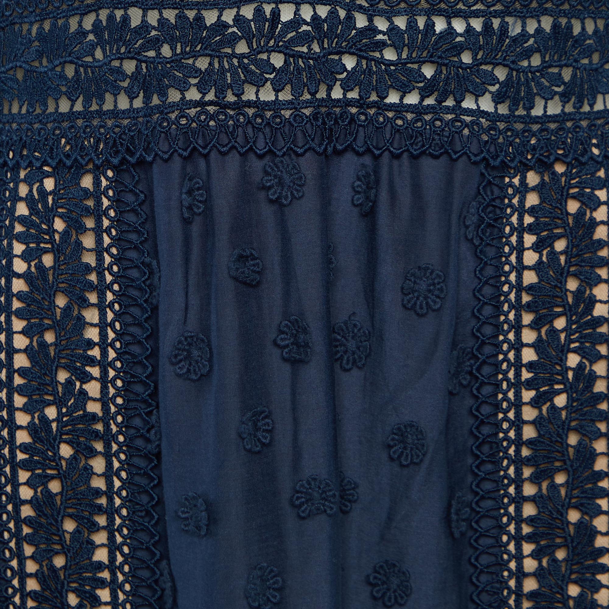Self-Portrait Navy Blue Cotton & Lace Maxi Dress M