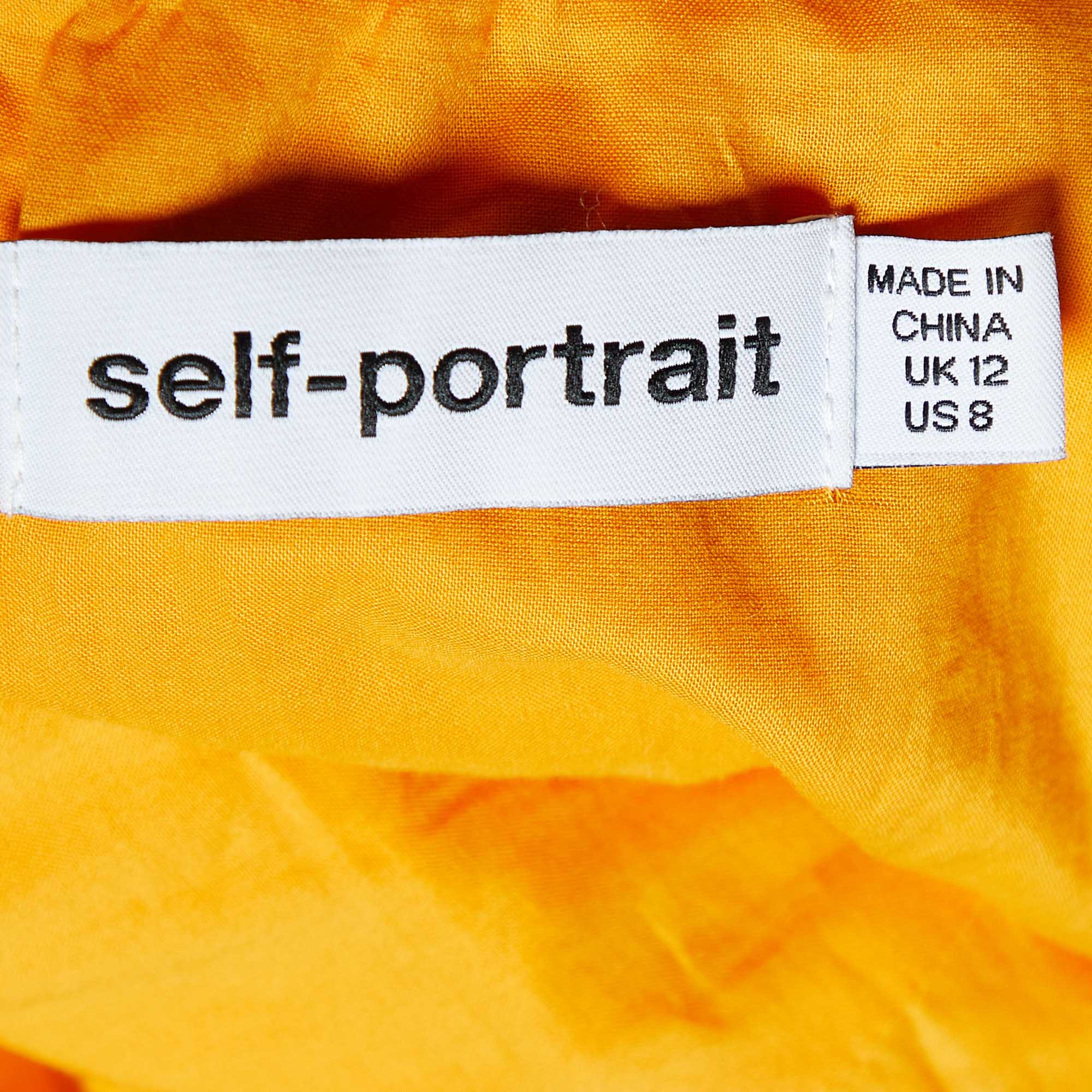 Self-Portrait Orange Floral Broderie Cotton Off-shoulder Dress M