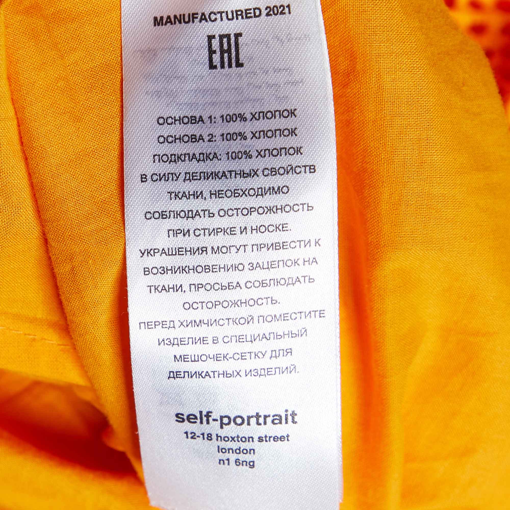 Self-Portrait Orange Floral Broderie Cotton Off-shoulder Dress M