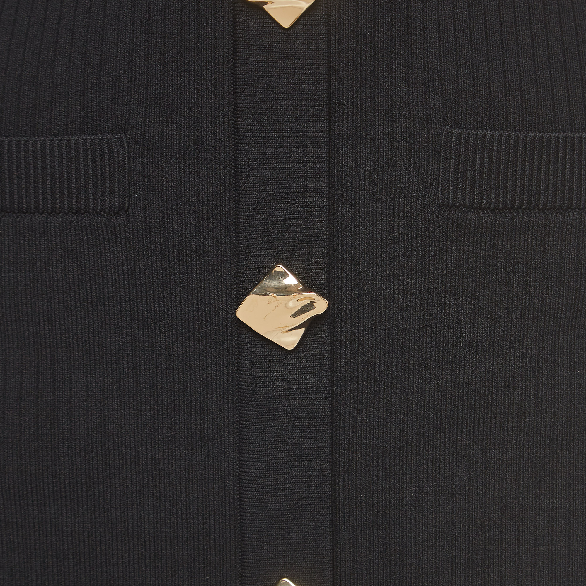 Self-Portrait Black Ribbed Knit Buttoned Mini Skirt M