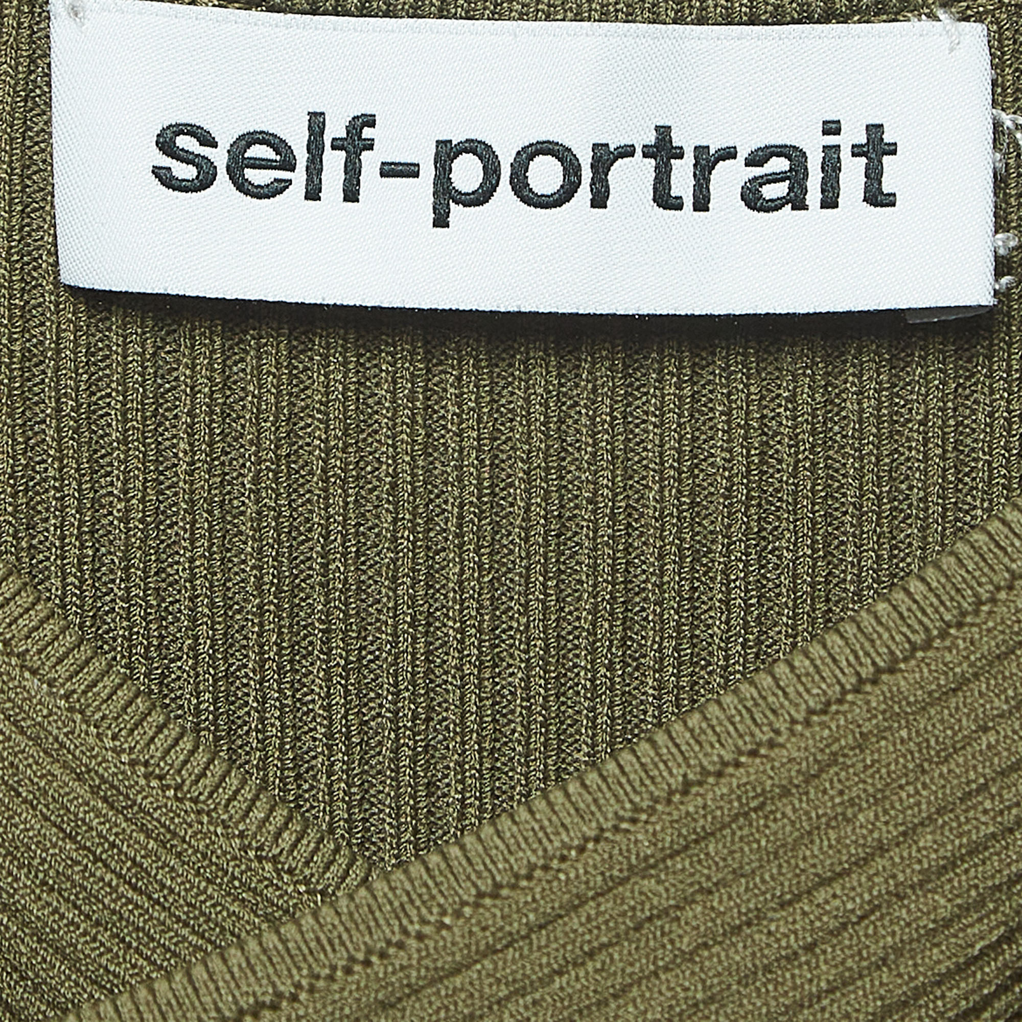 Self-Portrait Green Rib Knit Cutout Midi Dress XS