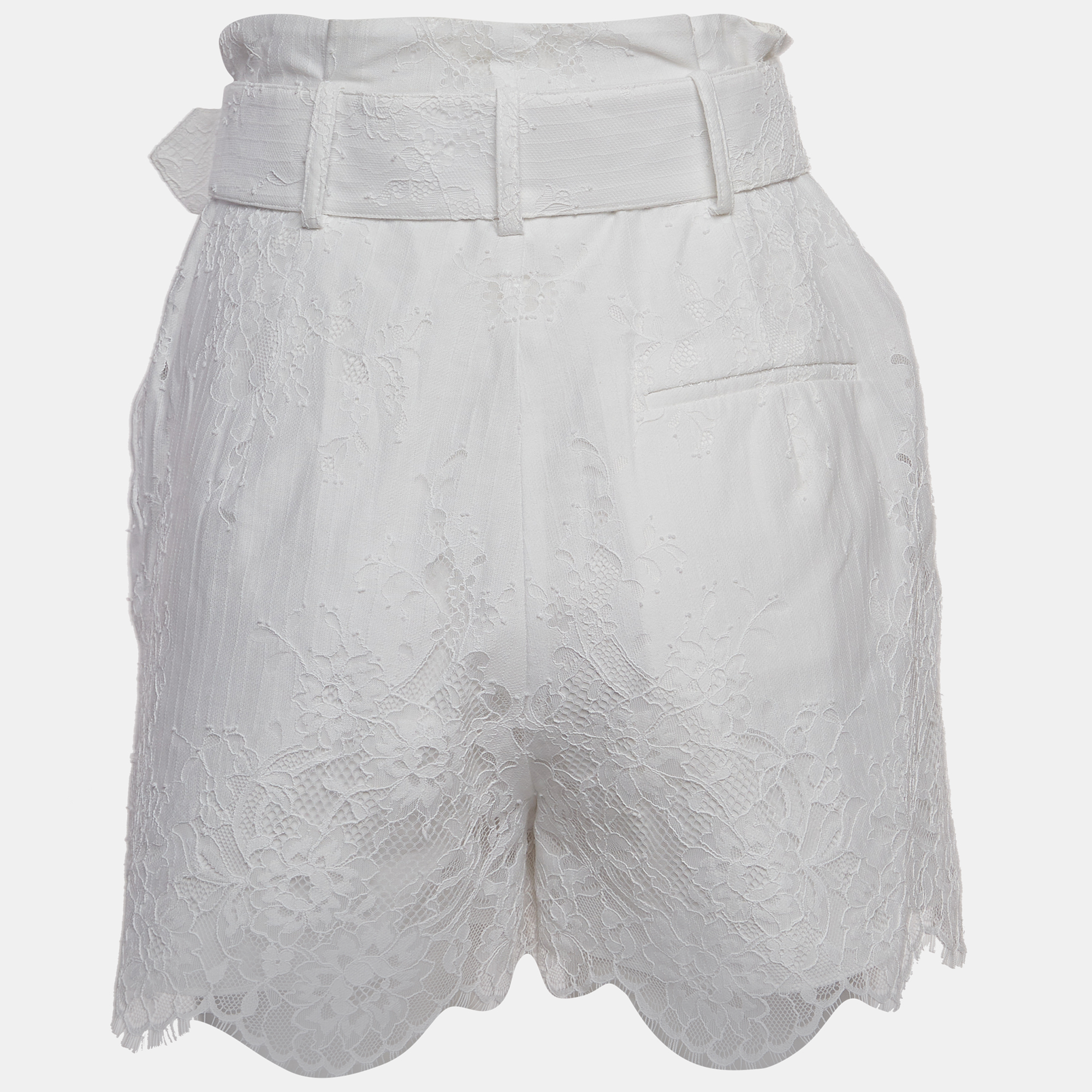 Self-Portrait White Embroidered Cotton Belted Shorts S