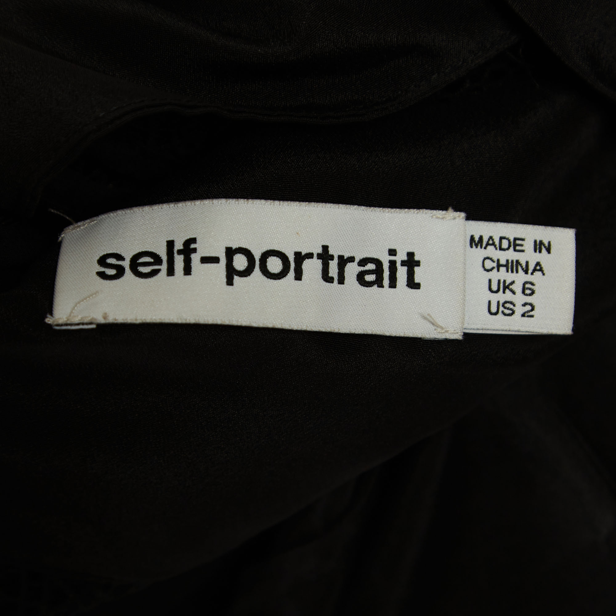 Self-Portrait Black Geometric Pattern Lace Pleated Midi Dress S