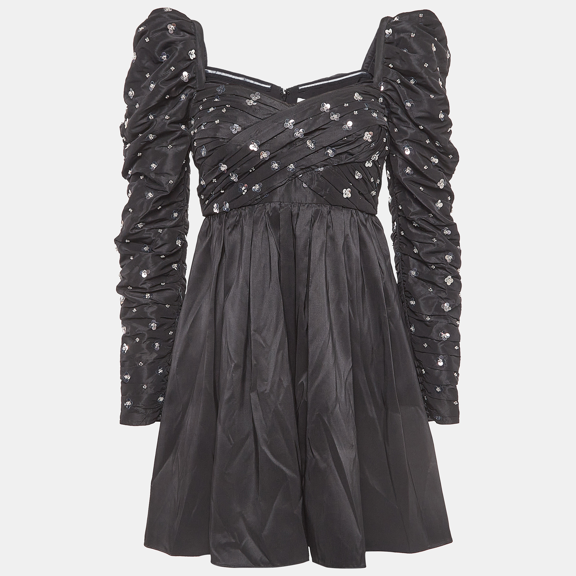 Self-portrait black cluster sequin synthetic taffeta mini dress s