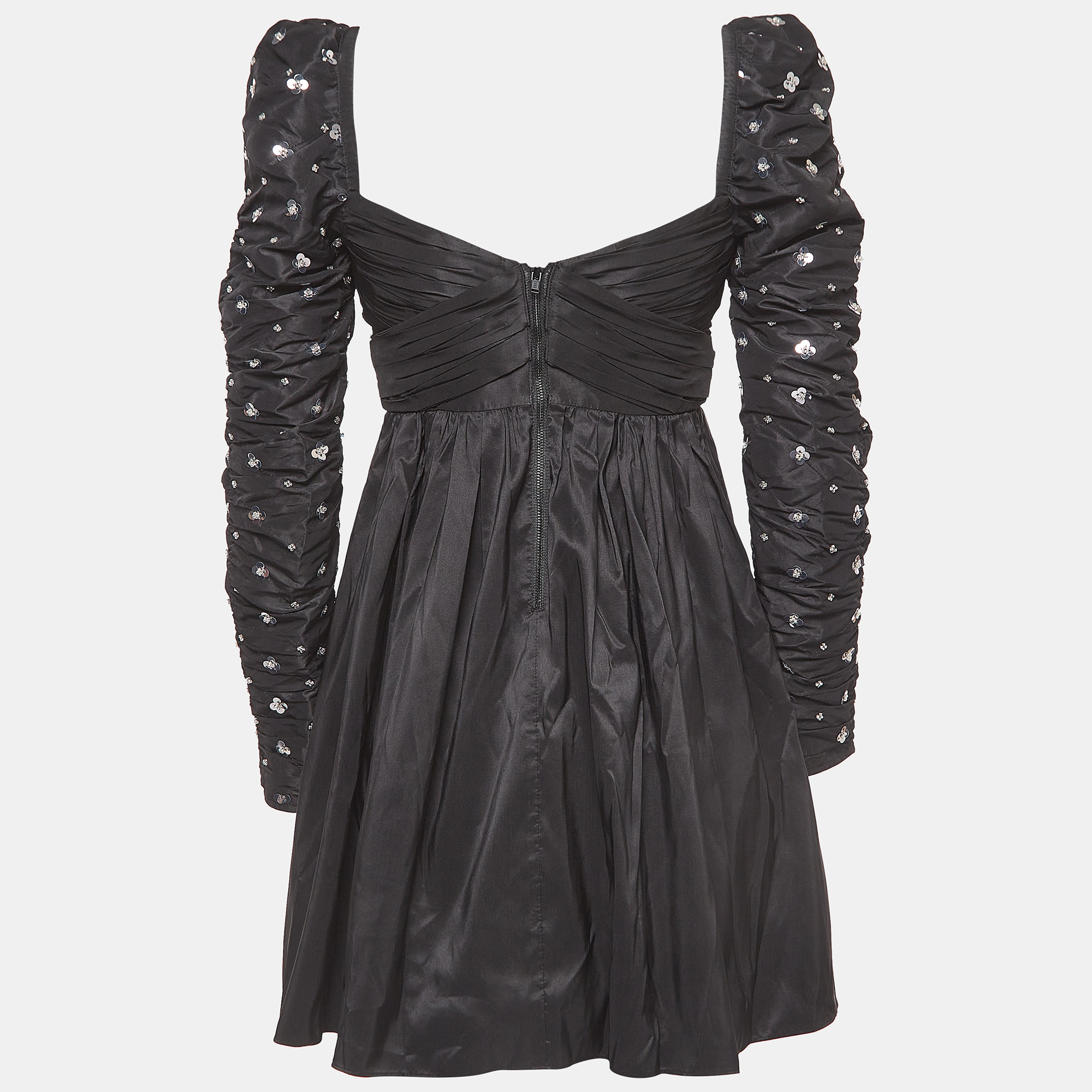 Self-Portrait Black Cluster Sequin Synthetic Taffeta Mini Dress S