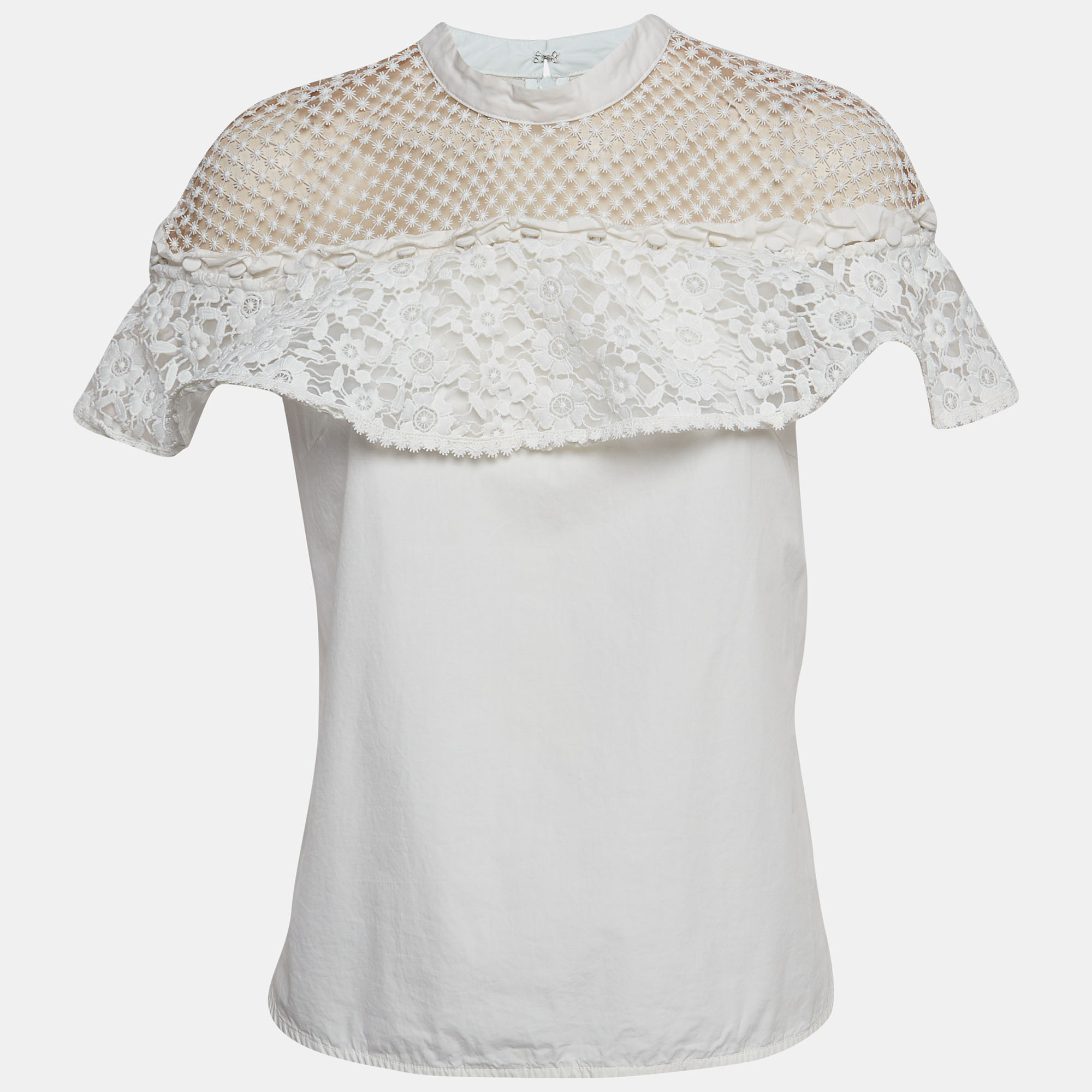 Self portrait white guipure lace detachable yoke and cotton hudson top m