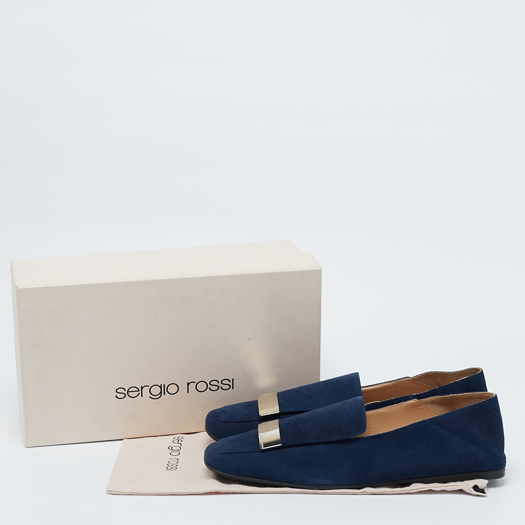 Sergio Rossi Navy Blue Suede Sr1 Loafers Size 41