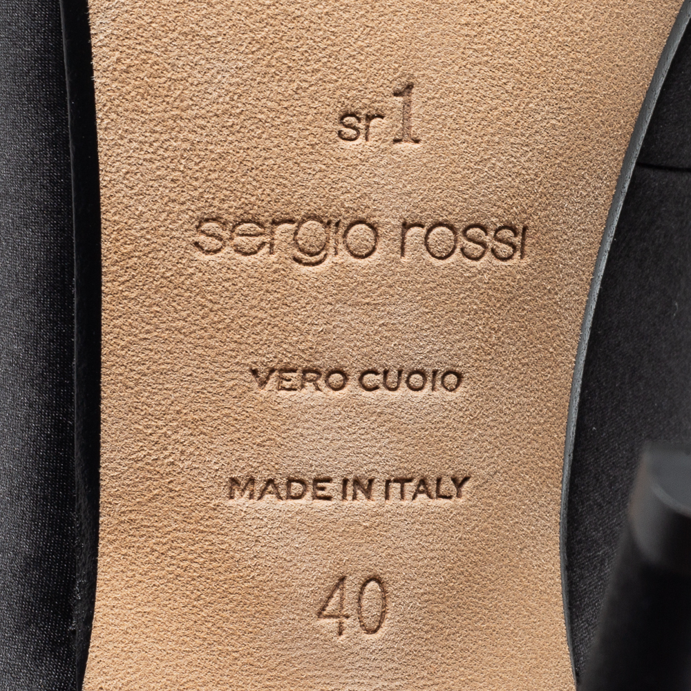 Sergio Rossi Black Satin Embellished Slingback Sandals Size 40