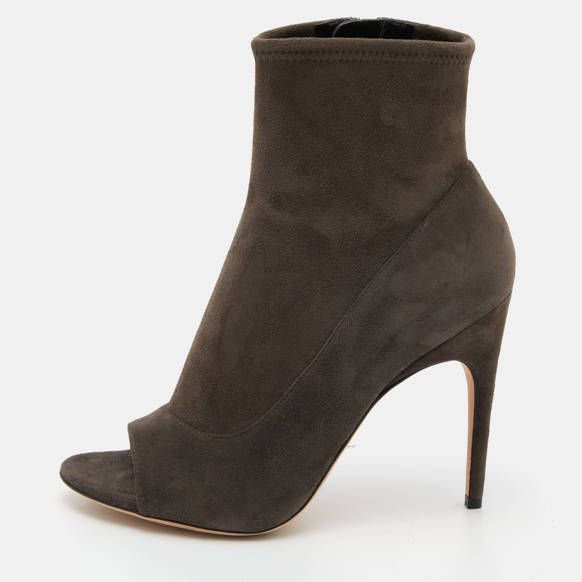 Sergio Rossi Grey Suede Open Toe Ankle Booties Size 39