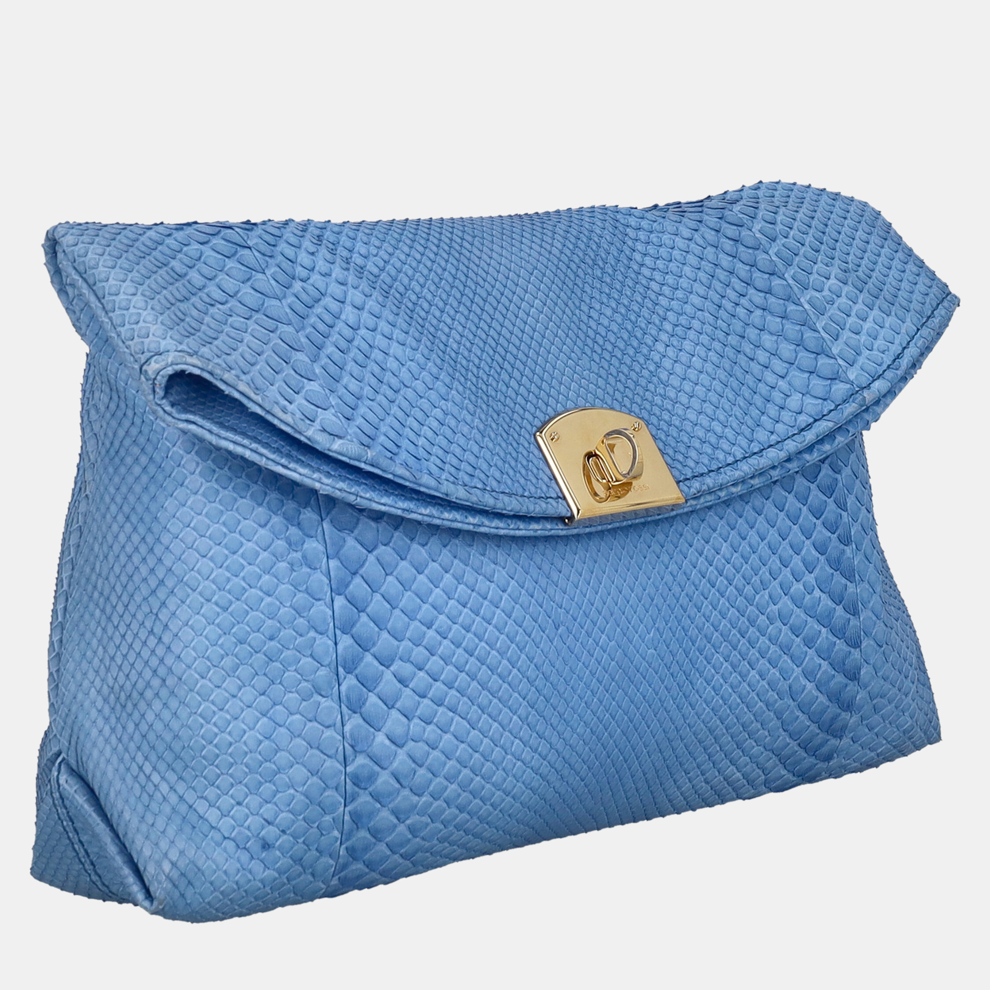 Sergio Rossi  Women's Exotic Skin Leather Clutch Bag - Blue - One Size