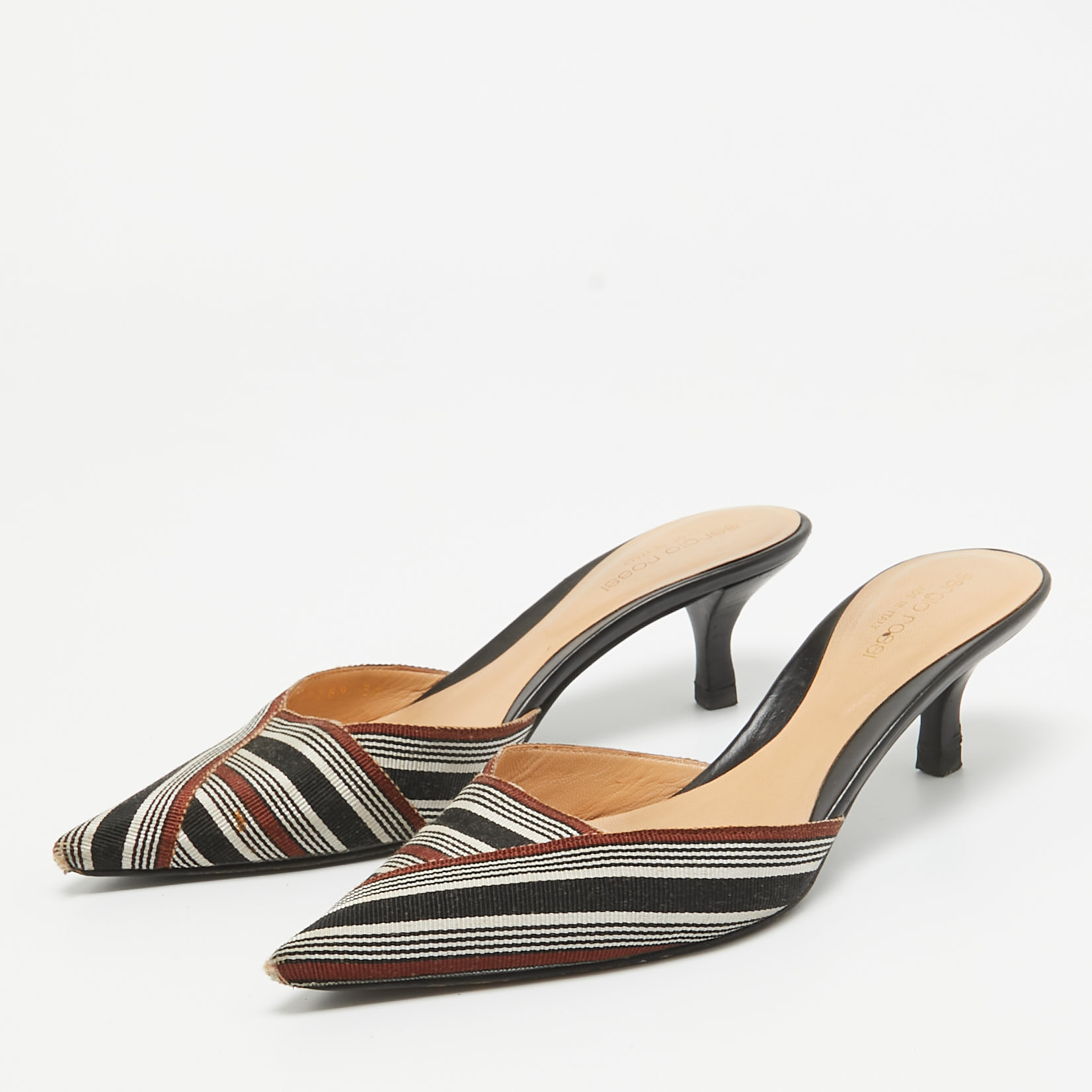 Sergio Rossi Multicolor Canvas Pointed Mules Size 36