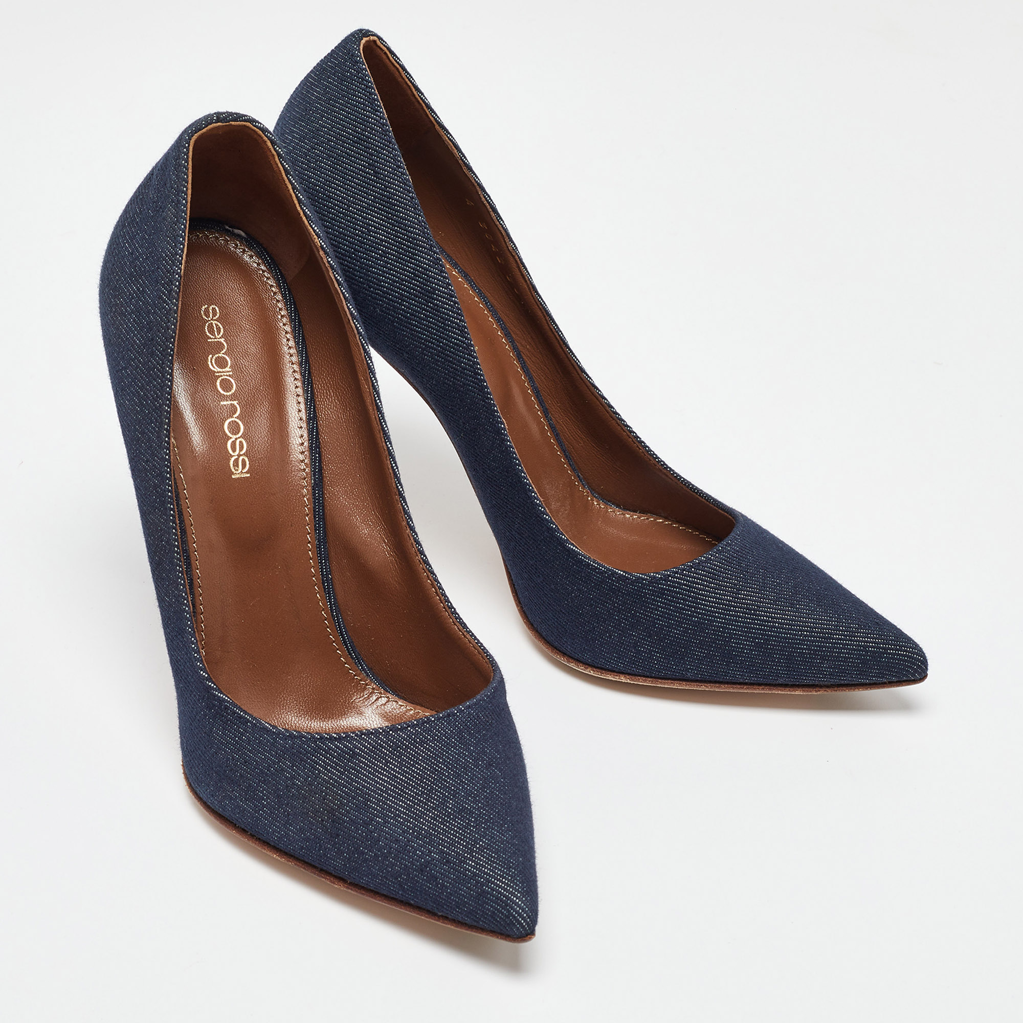 Sergio Rossi Blue Denim Pointed Toe Pumps Size 36