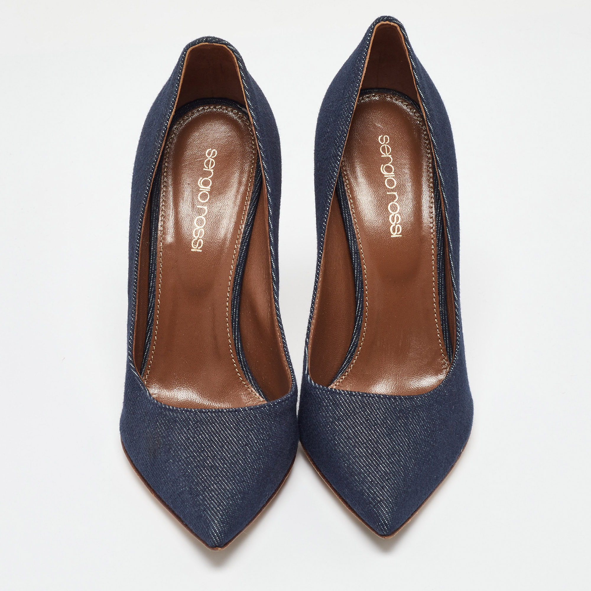 Sergio Rossi Blue Denim Pointed Toe Pumps Size 36