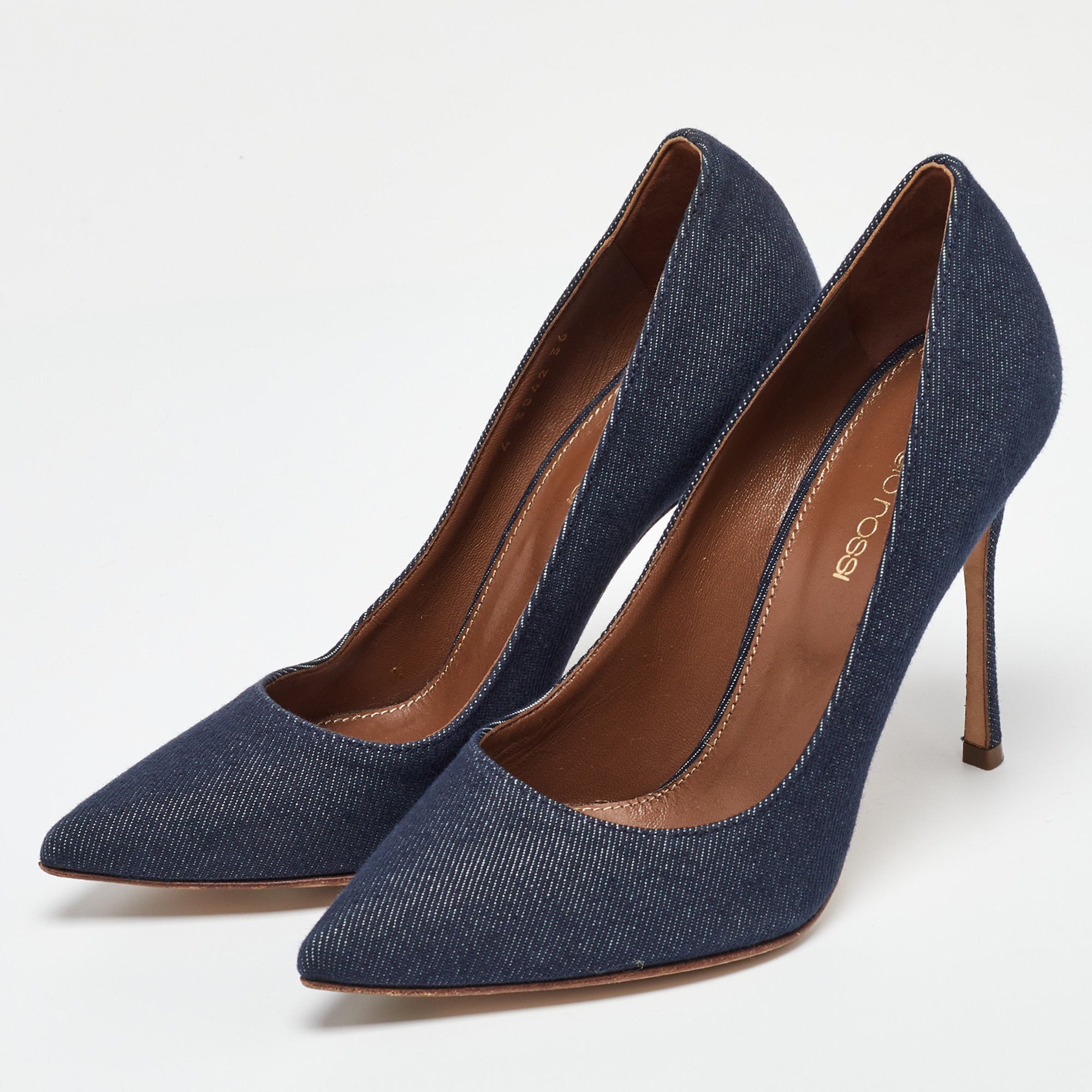 Sergio Rossi Blue Denim Pointed Toe Pumps Size 36