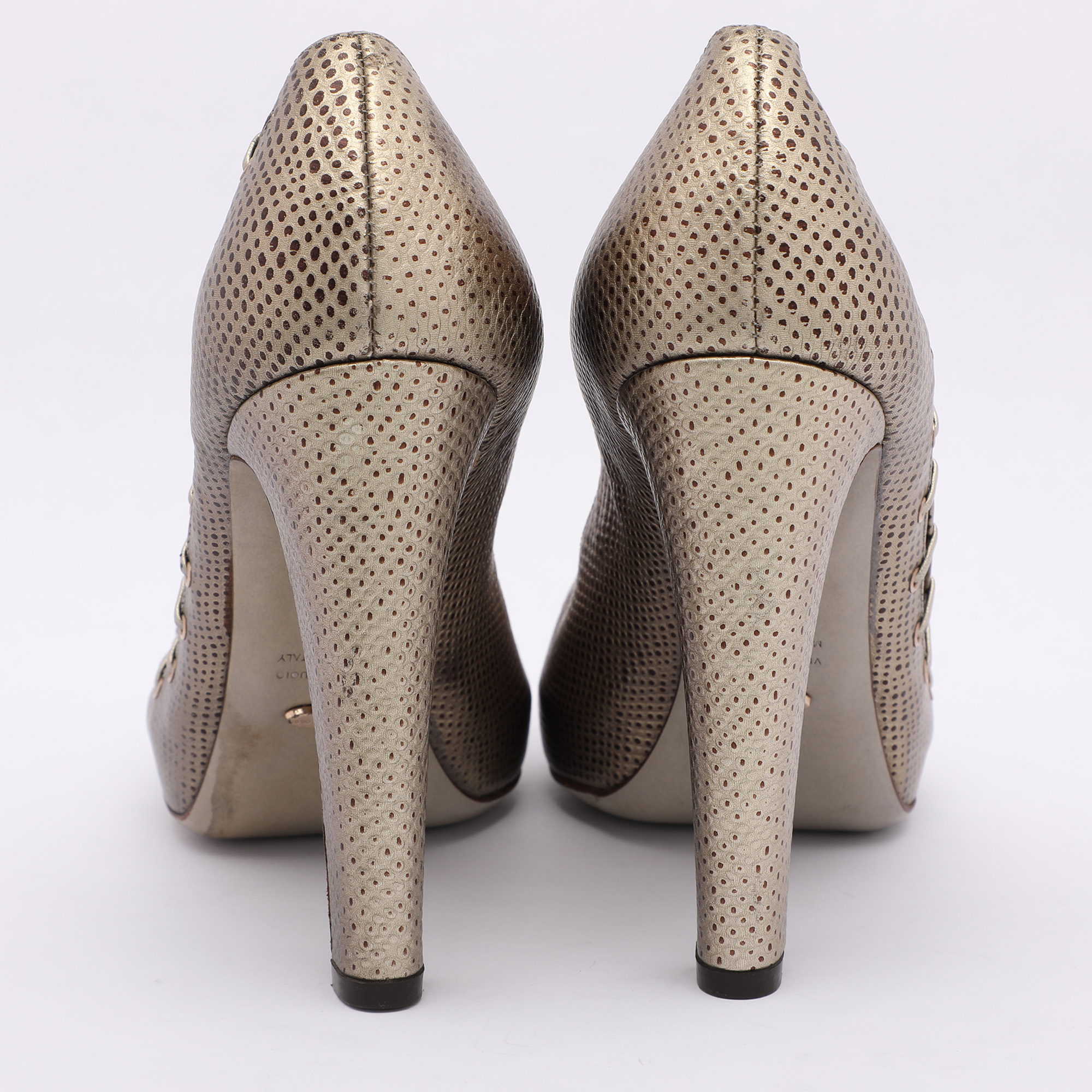 Sergio Rossi Silver/Brown Lizard Embossed Leather Embellished Pumps 37