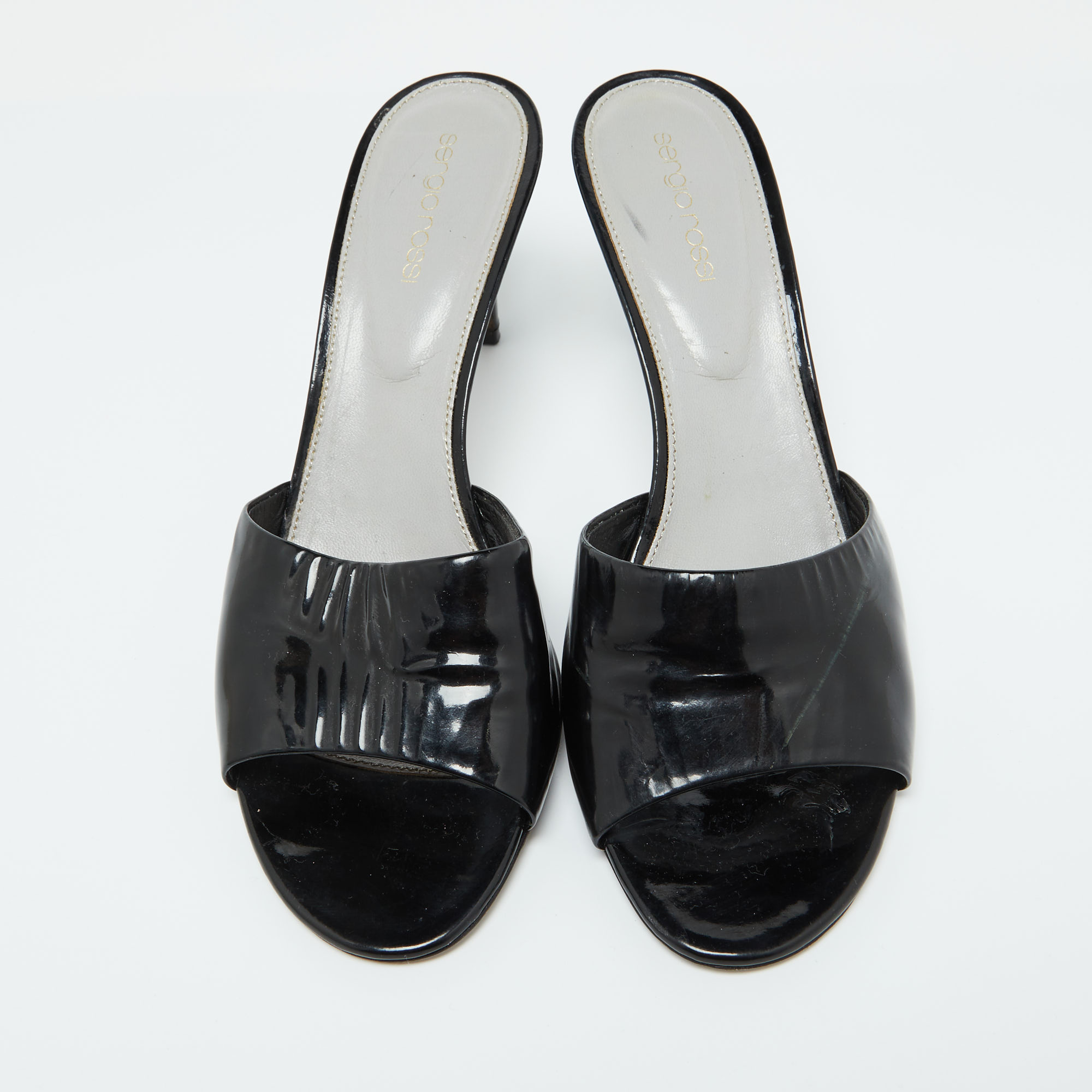 Sergio Rossi Black Patent Leather Slide Sandals Size 40