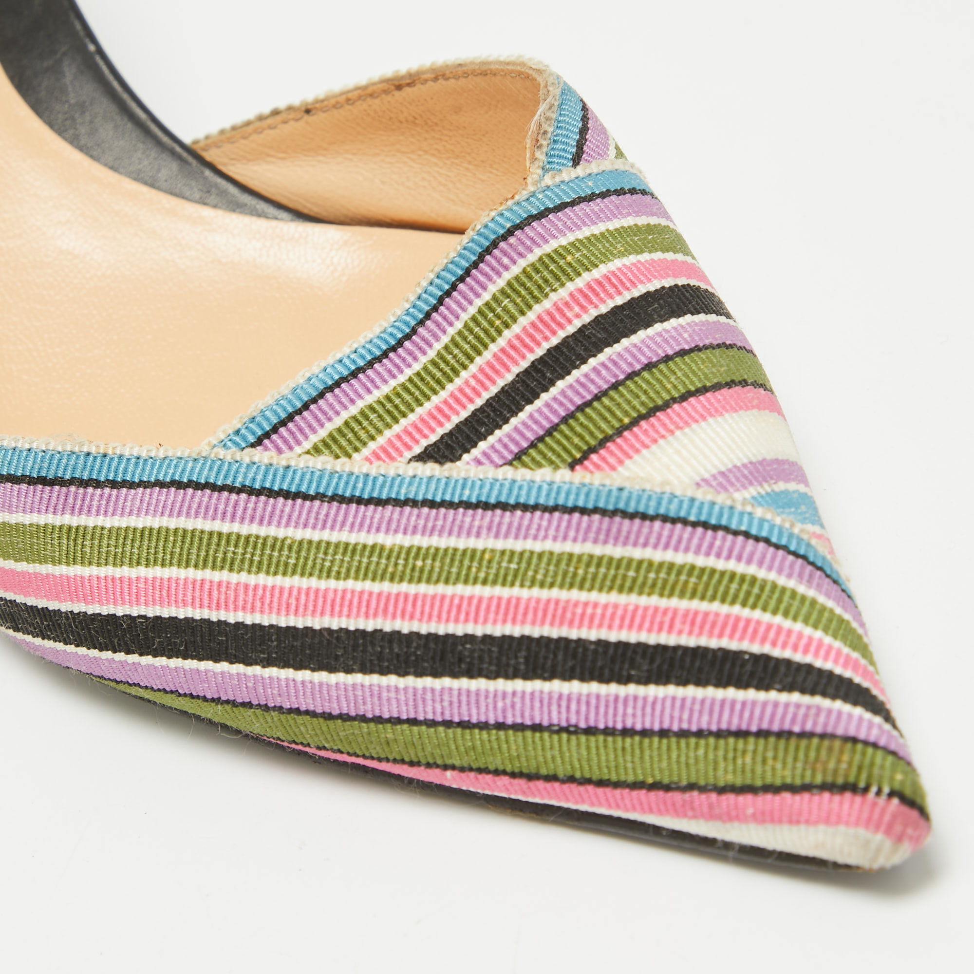 Sergio Rossi Multicolor Striped Fabric Mules Size 38.5