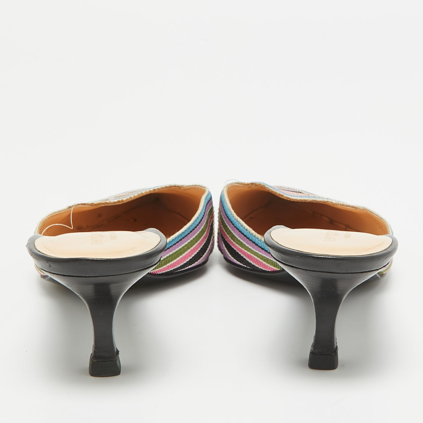 Sergio Rossi Multicolor Striped Fabric Mules Size 38.5