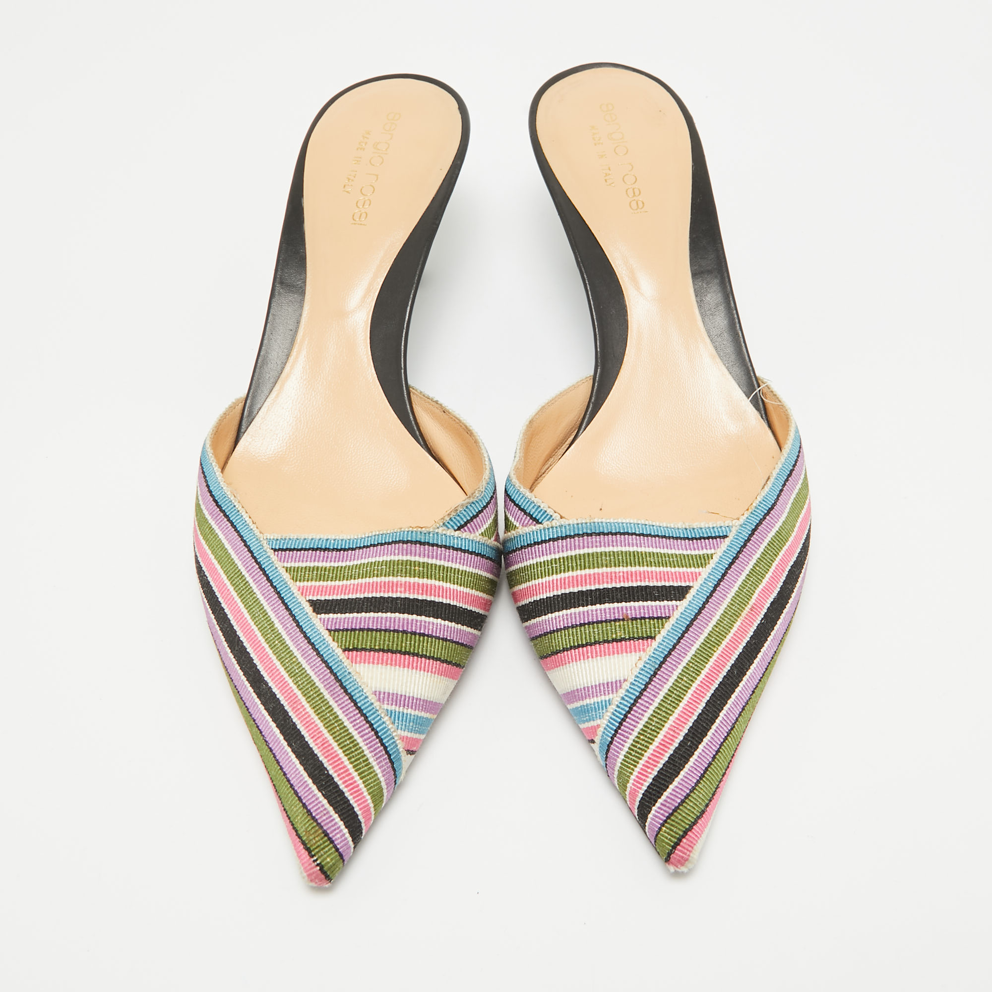 Sergio Rossi Multicolor Striped Fabric Mules Size 38.5