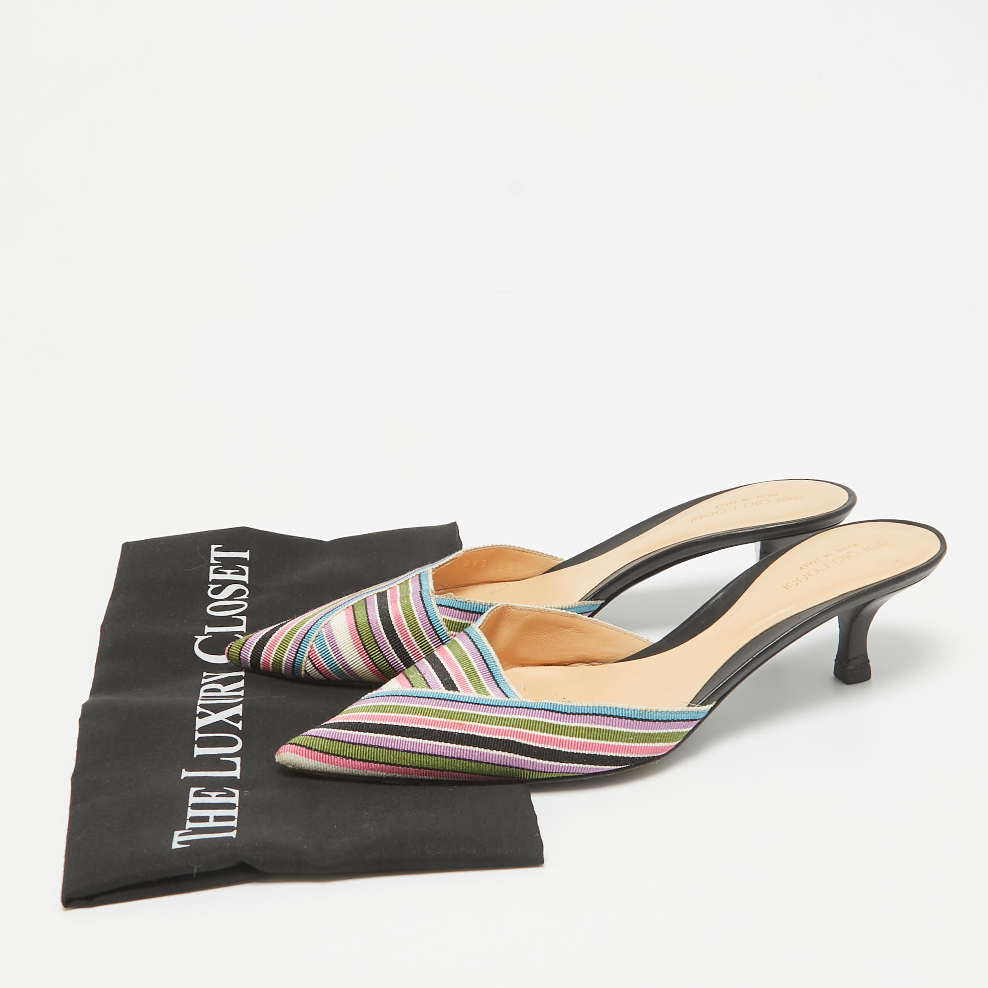 Sergio Rossi Multicolor Striped Fabric Mules Size 38.5