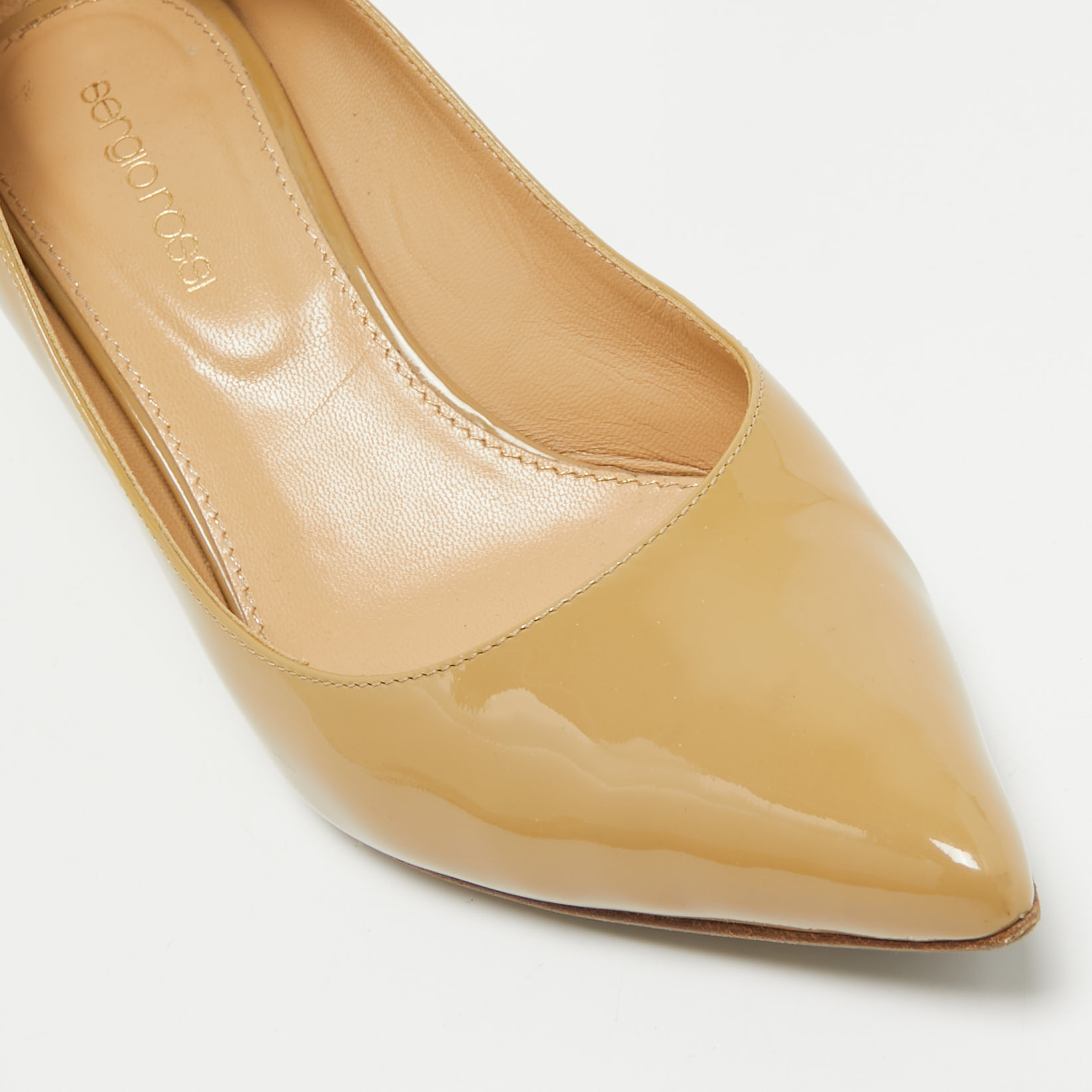 Sergio Rossi Beige Patent Leather Pointed Toe Pumps Size 36.5