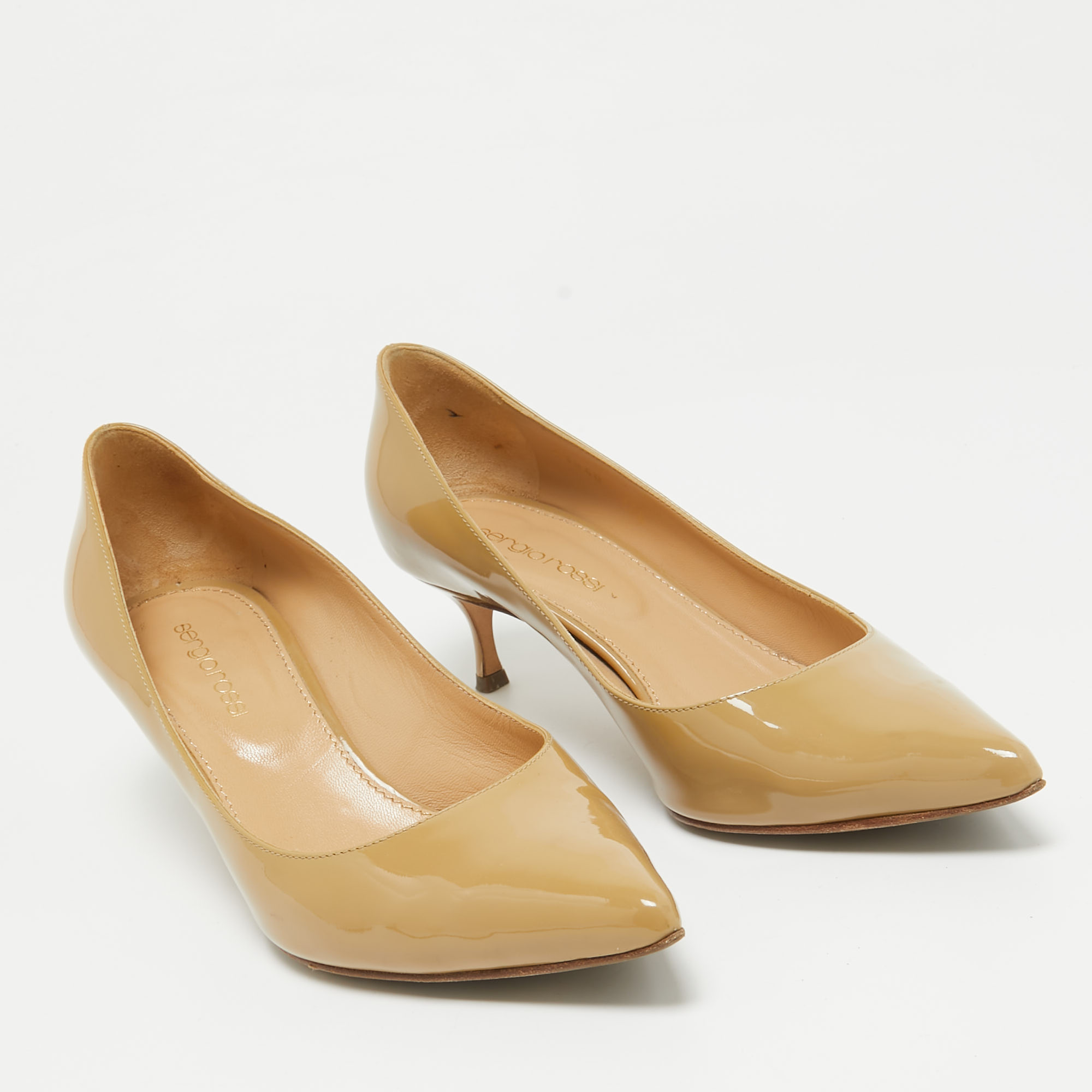 Sergio Rossi Beige Patent Leather Pointed Toe Pumps Size 36.5