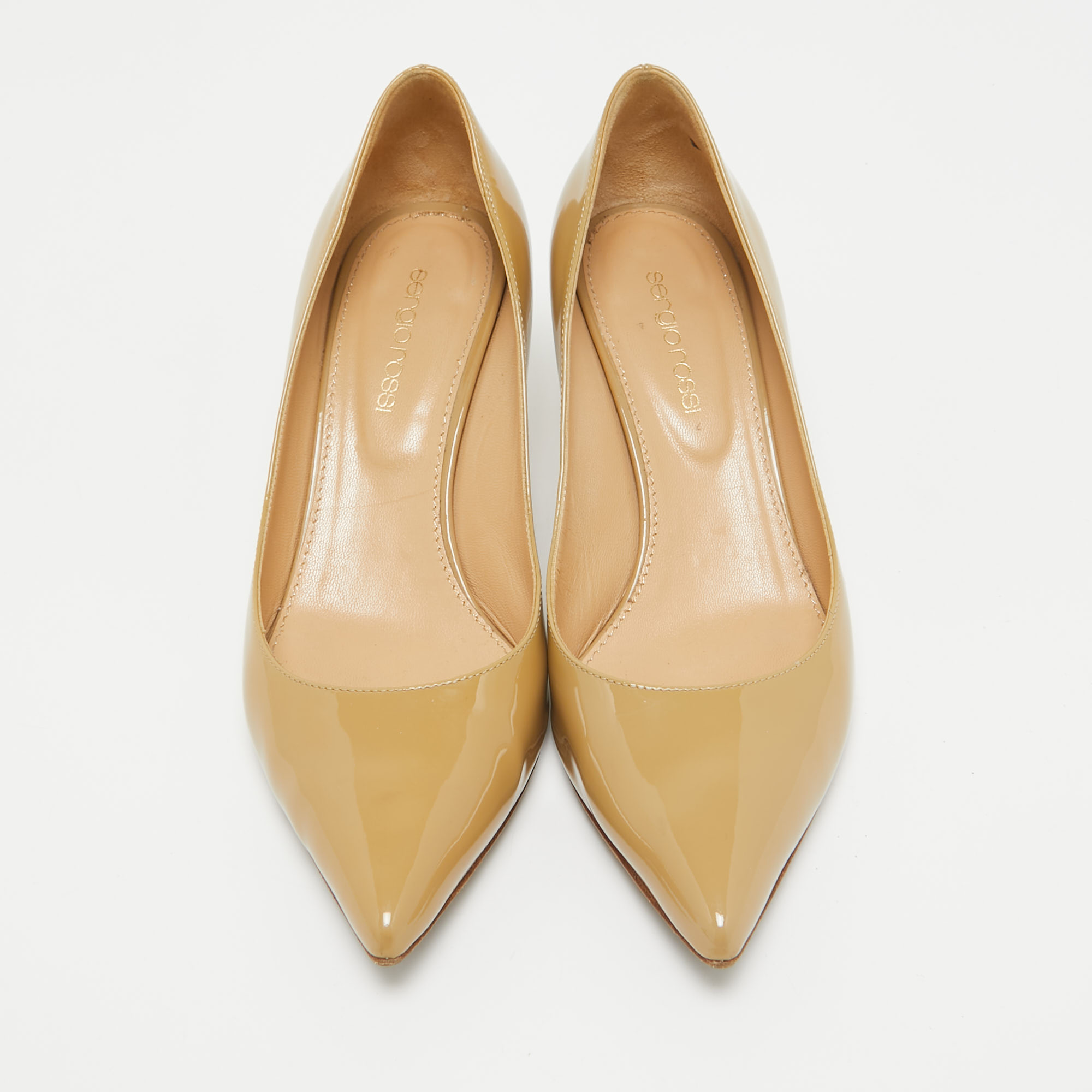 Sergio Rossi Beige Patent Leather Pointed Toe Pumps Size 36.5