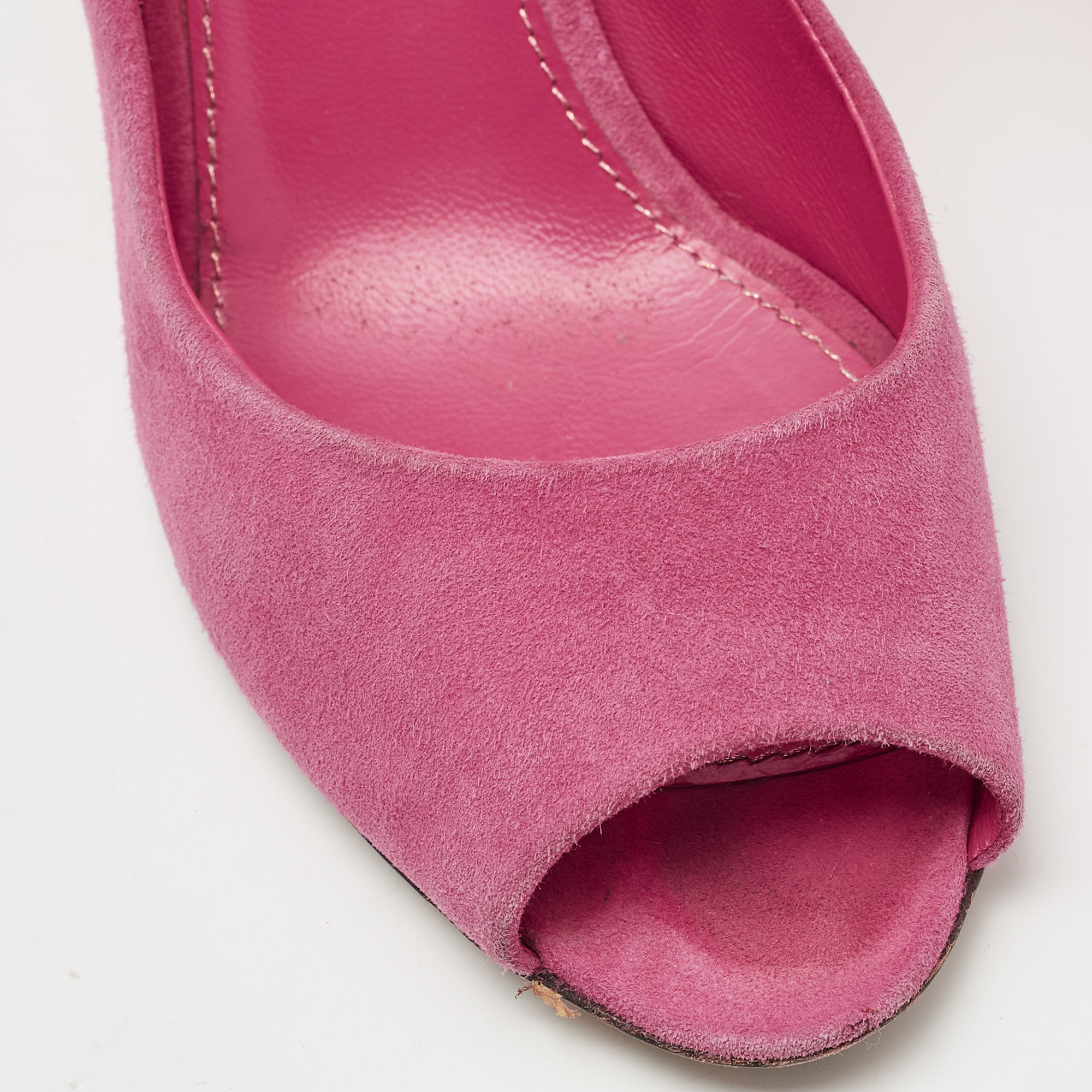 Sergio Rossi Pink Suede Peep Toe Pumps Size 37.5